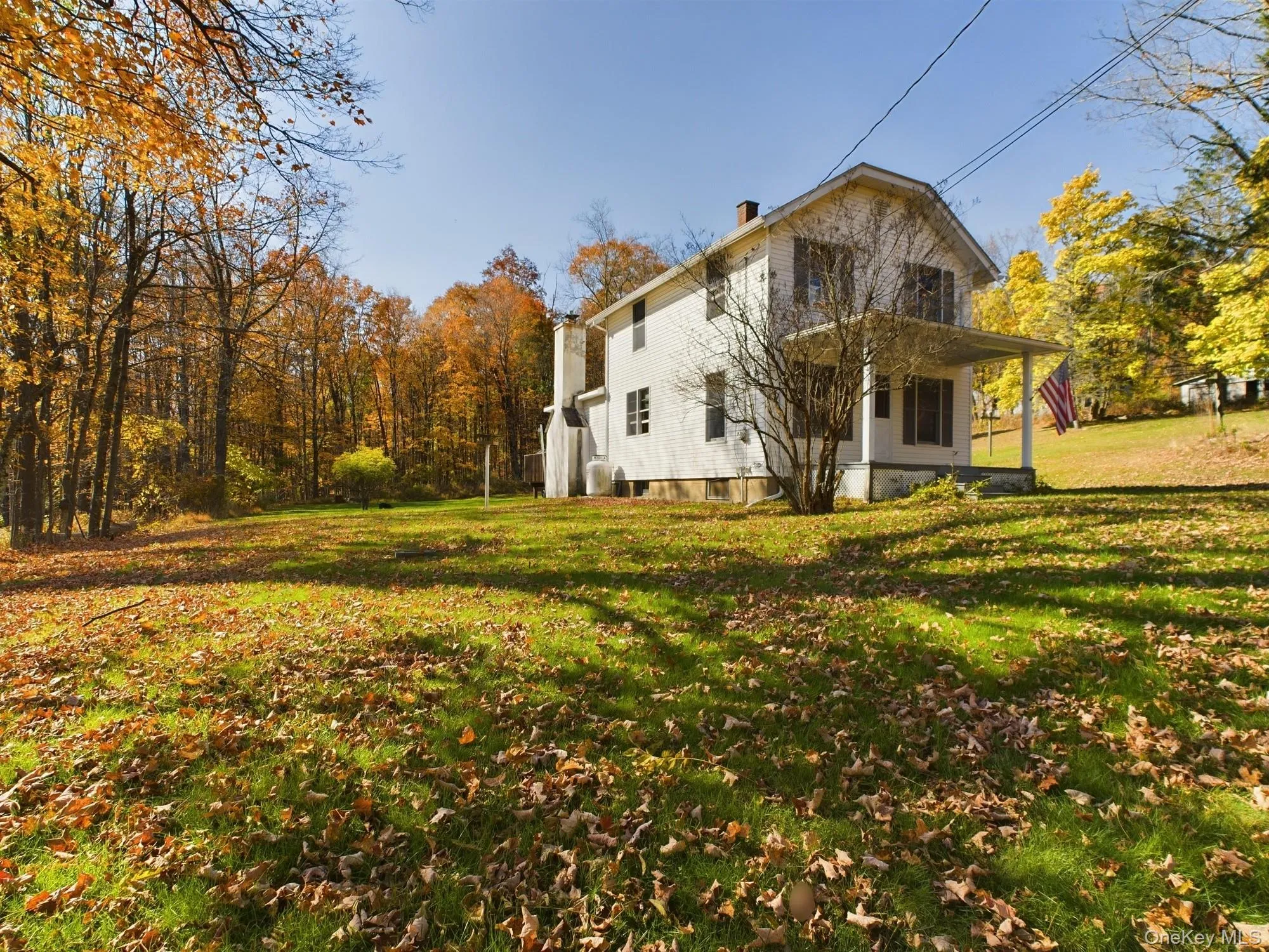 View of side of property with a chimney and a yard View of side of property with a chimney and a yard