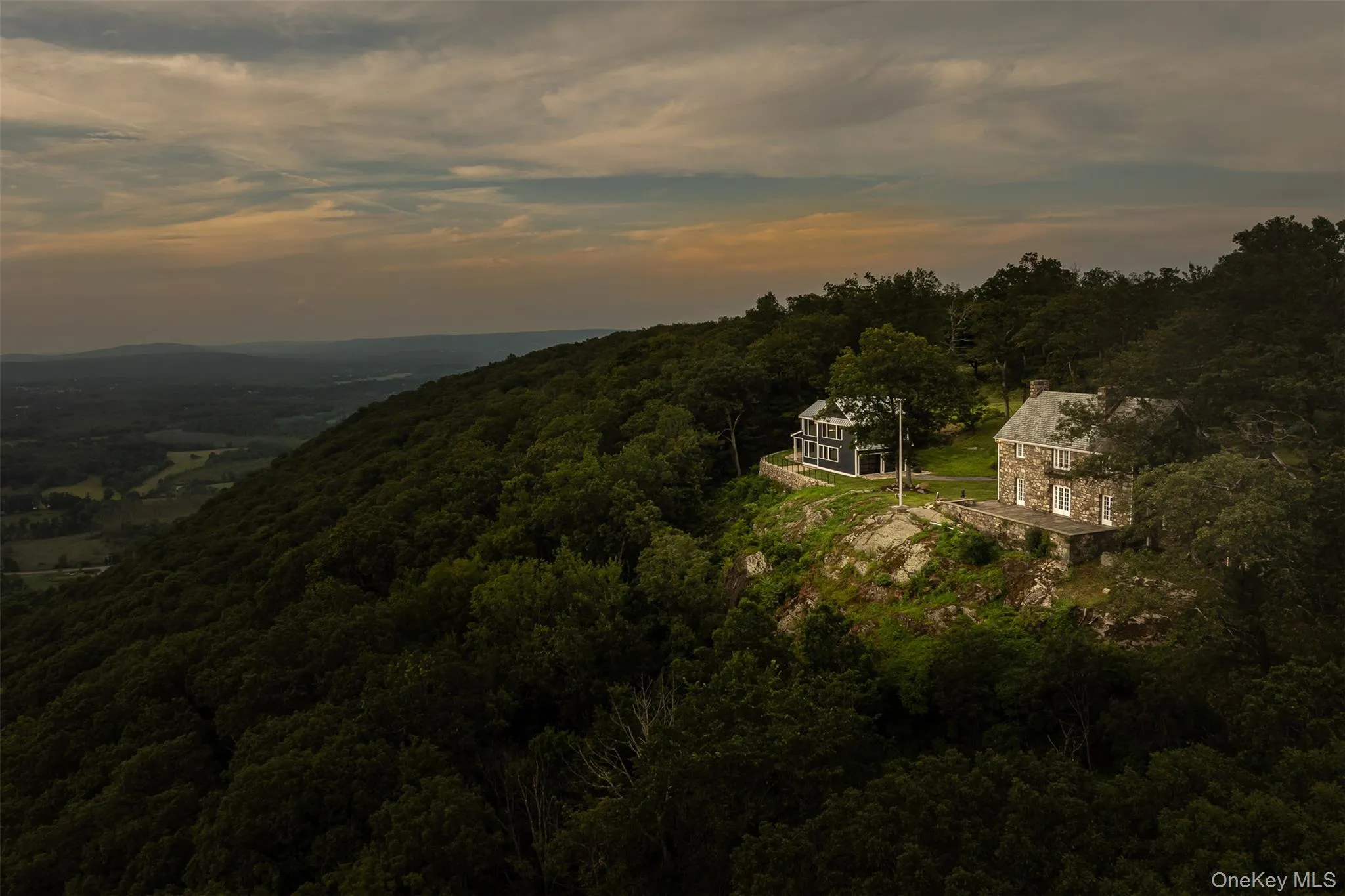 Aerial view at dusk of a wooded view Aerial view at dusk of a wooded view