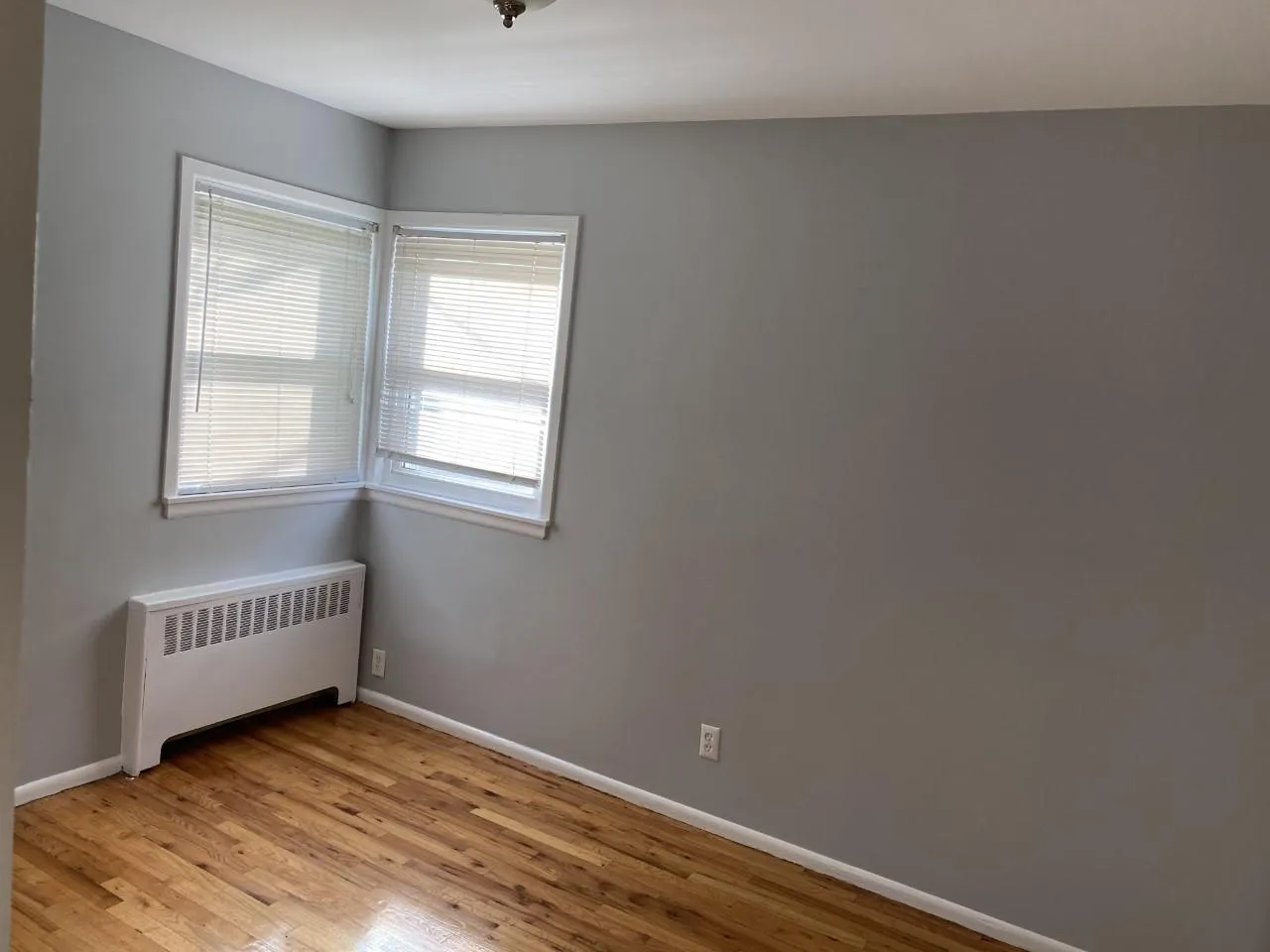 Bedroom with radiator and light wood-style floors Bedroom with radiator and light wood-style floors