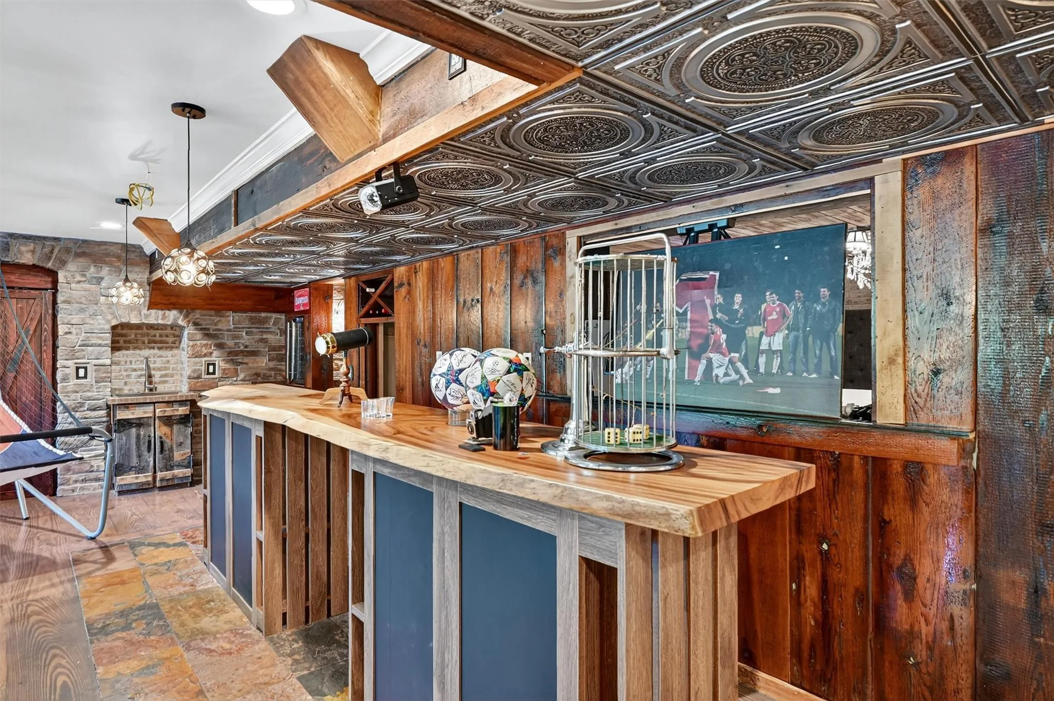 Wood stone finish flooring, and wood walls Wood stone finish flooring, and wood walls