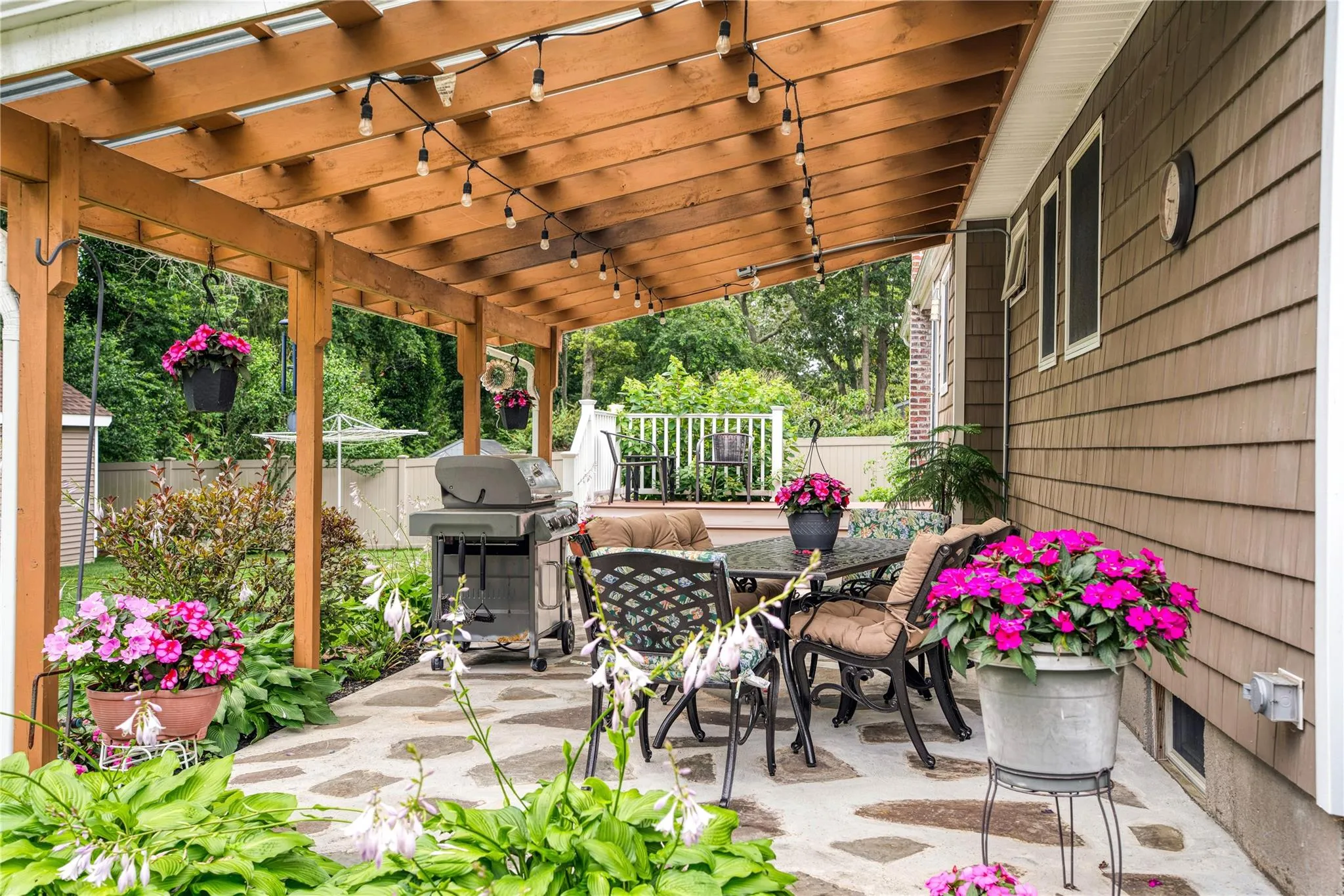 View of patio / terrace with outdoor dining area and a pergola
