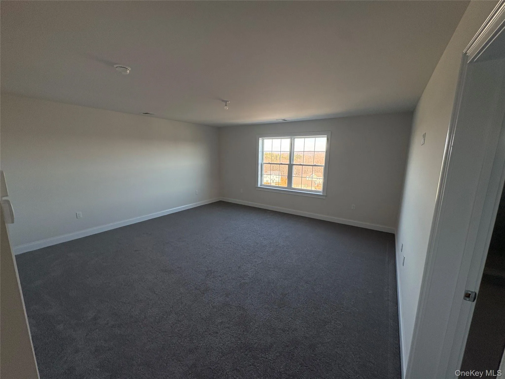 Spare room featuring dark carpet and baseboards Spare room featuring dark carpet and baseboards