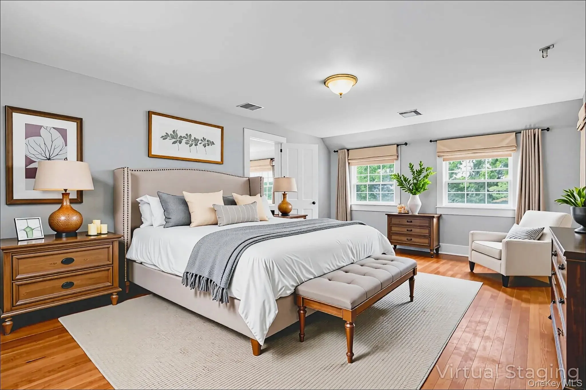 Virtually staged primary bedroom Virtually staged primary bedroom