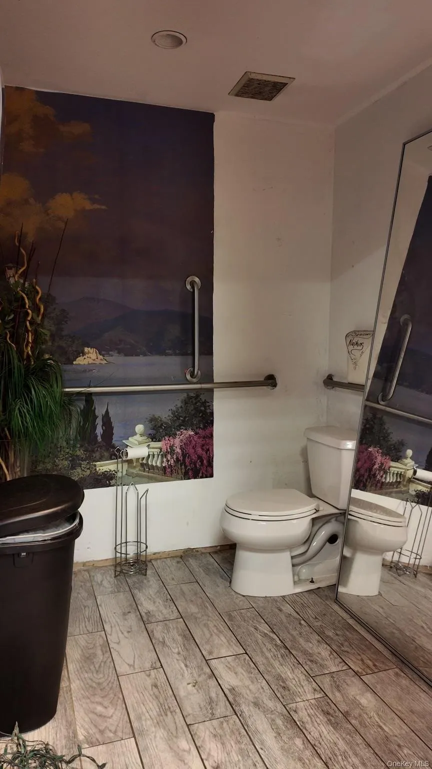 Bathroom with toilet and wood finished floors Bathroom with toilet and wood finished floors