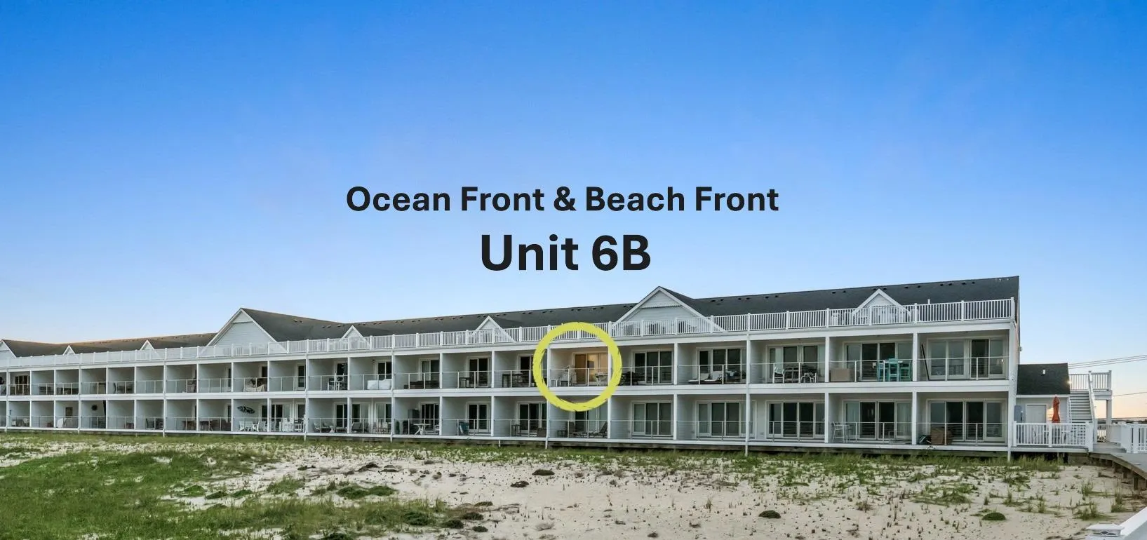 Unit 6B is directly on the beach with unobstructed ocean and beach views. Unit 6B is directly on the beach with unobstructed ocean and beach views.