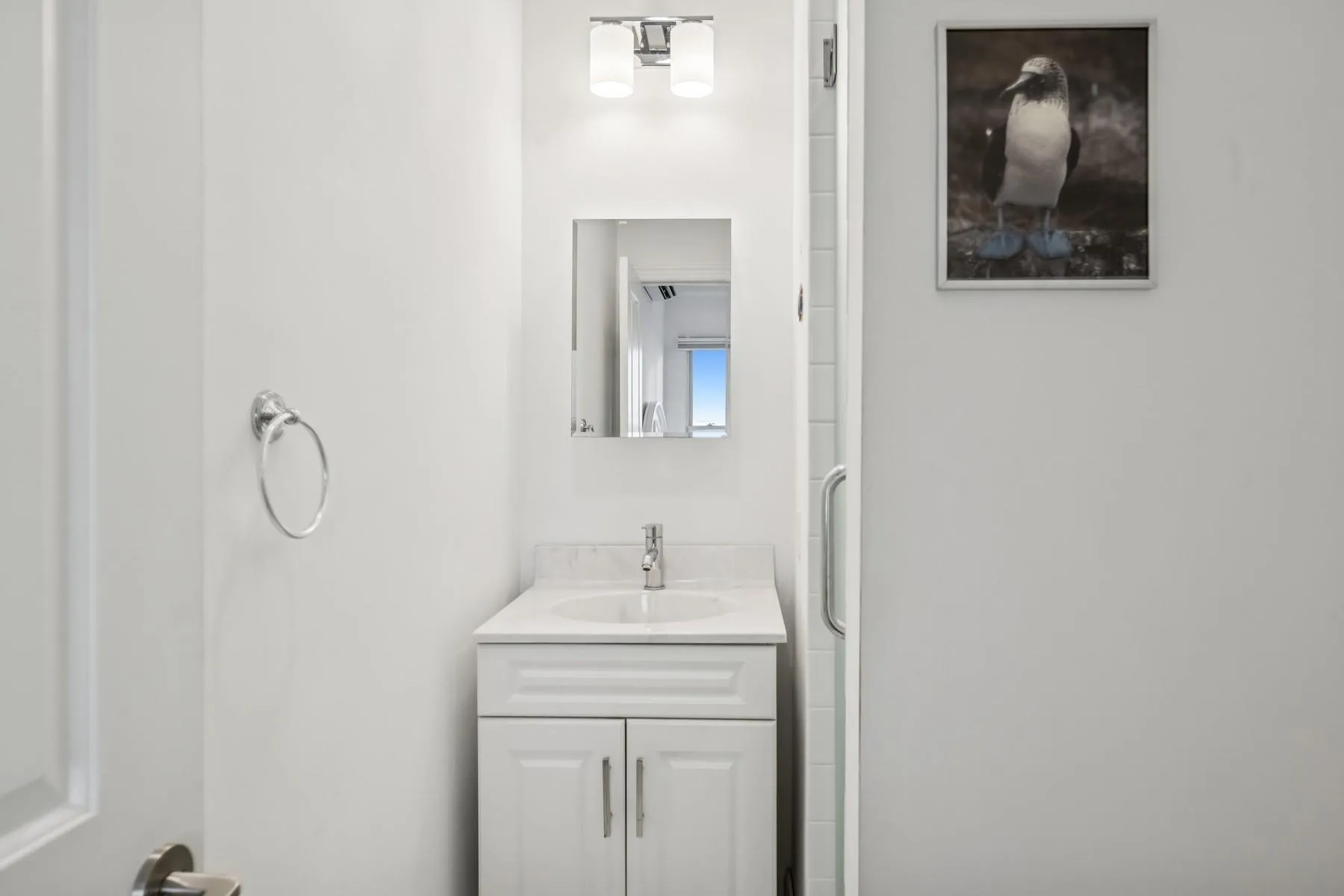 Half bathroom (with shower access). Half bathroom (with shower access).