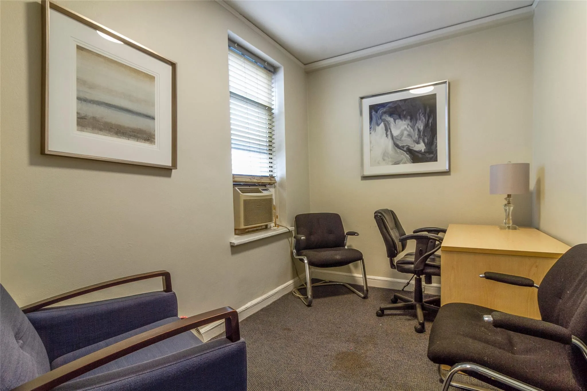 Home office featuring carpet and baseboards Home office featuring carpet and baseboards