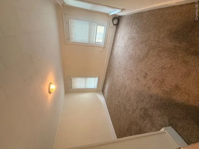 Carpeted room with neutral wall tones and white trim Carpeted room with neutral wall tones and white trim
