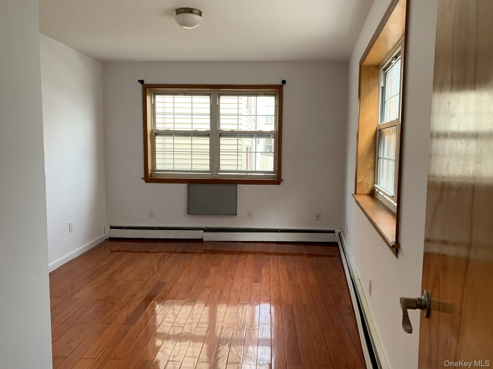 Unfurnished room featuring light wood finished floors, a baseboard radiator, and plenty of natural light Unfurnished room featuring light wood finished floors, a baseboard radiator, and plenty of natural light