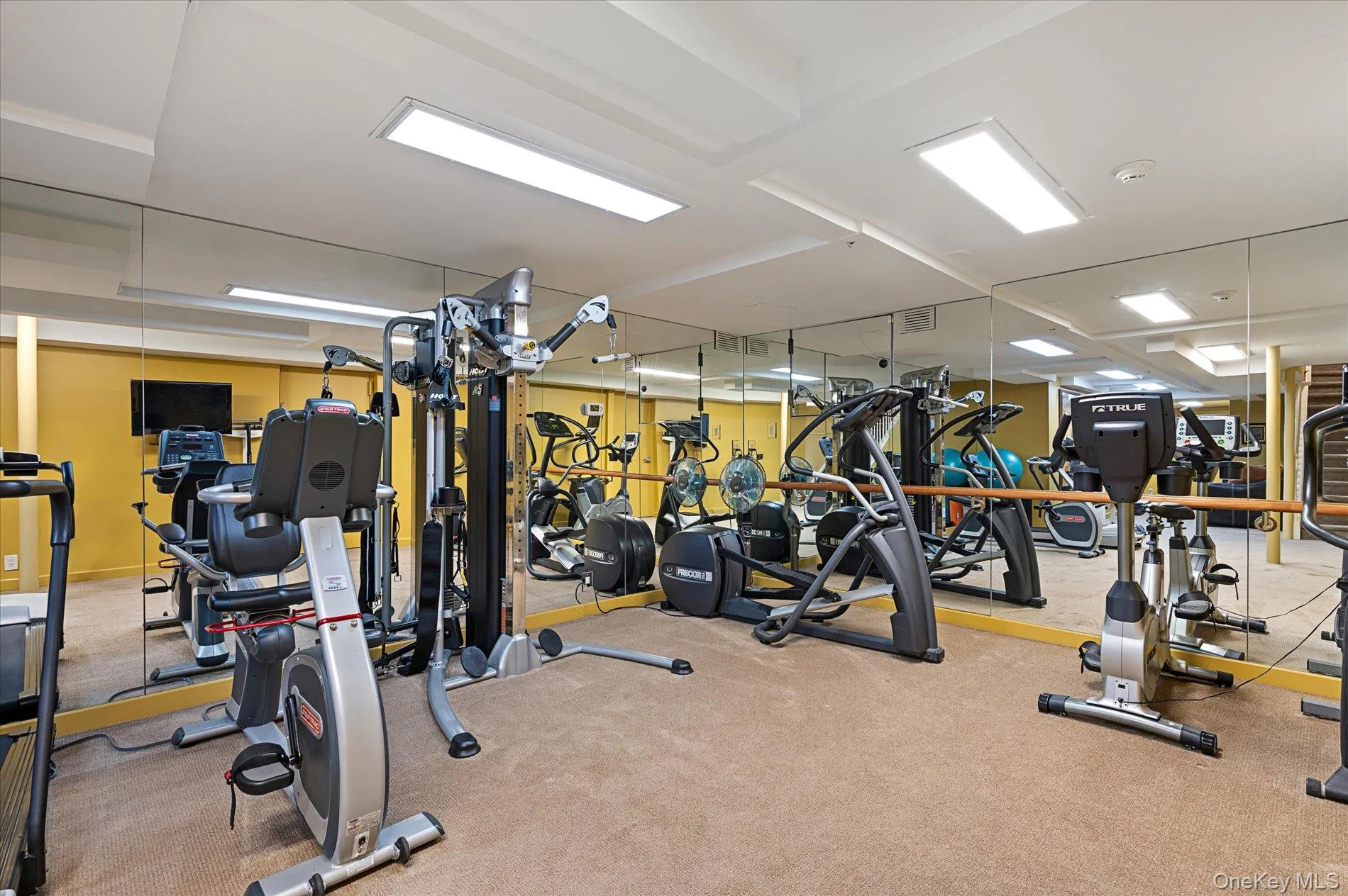 Workout area featuring carpet floors Workout area featuring carpet floors