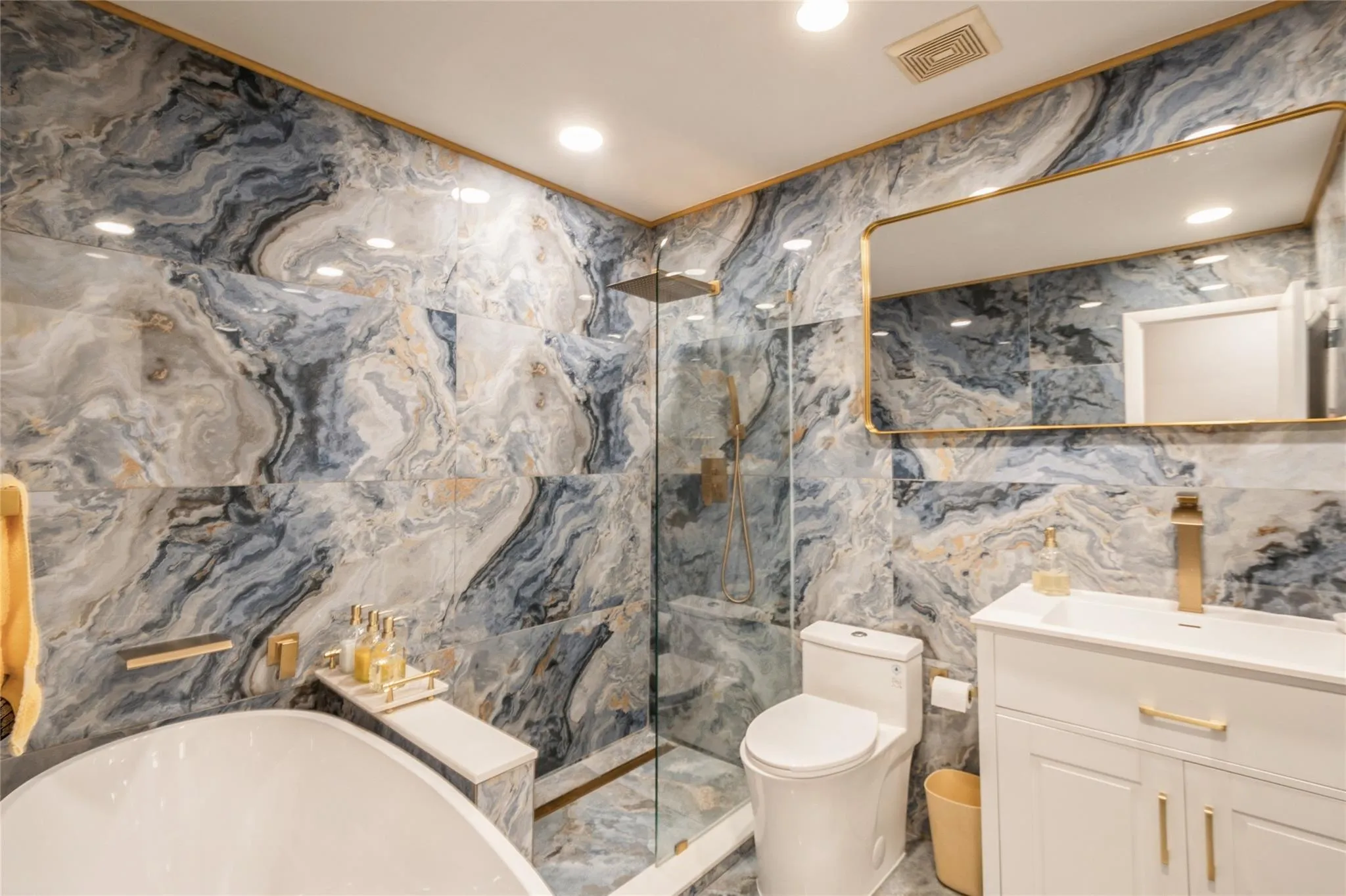 Beautifully updated bathroom with tub and walk-in shower Beautifully updated bathroom with tub and walk-in shower