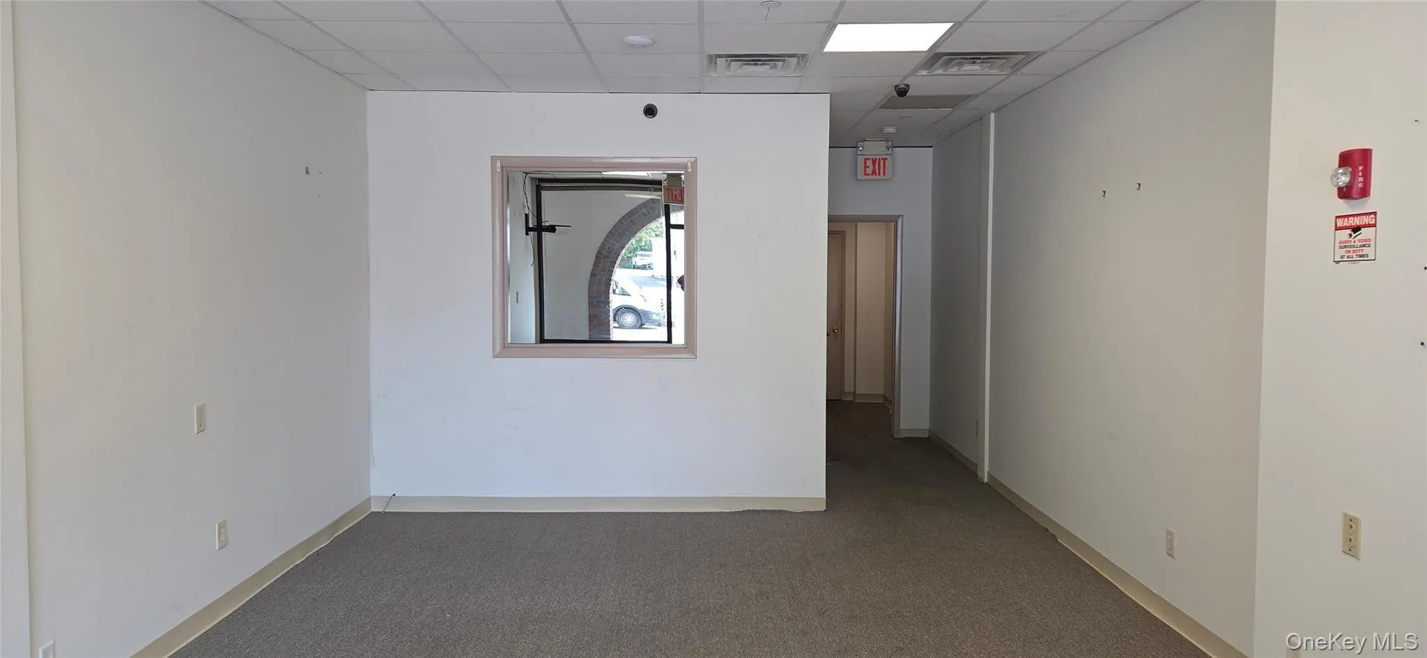 Hall featuring a drop ceiling and carpet flooring Hall featuring a drop ceiling and carpet flooring