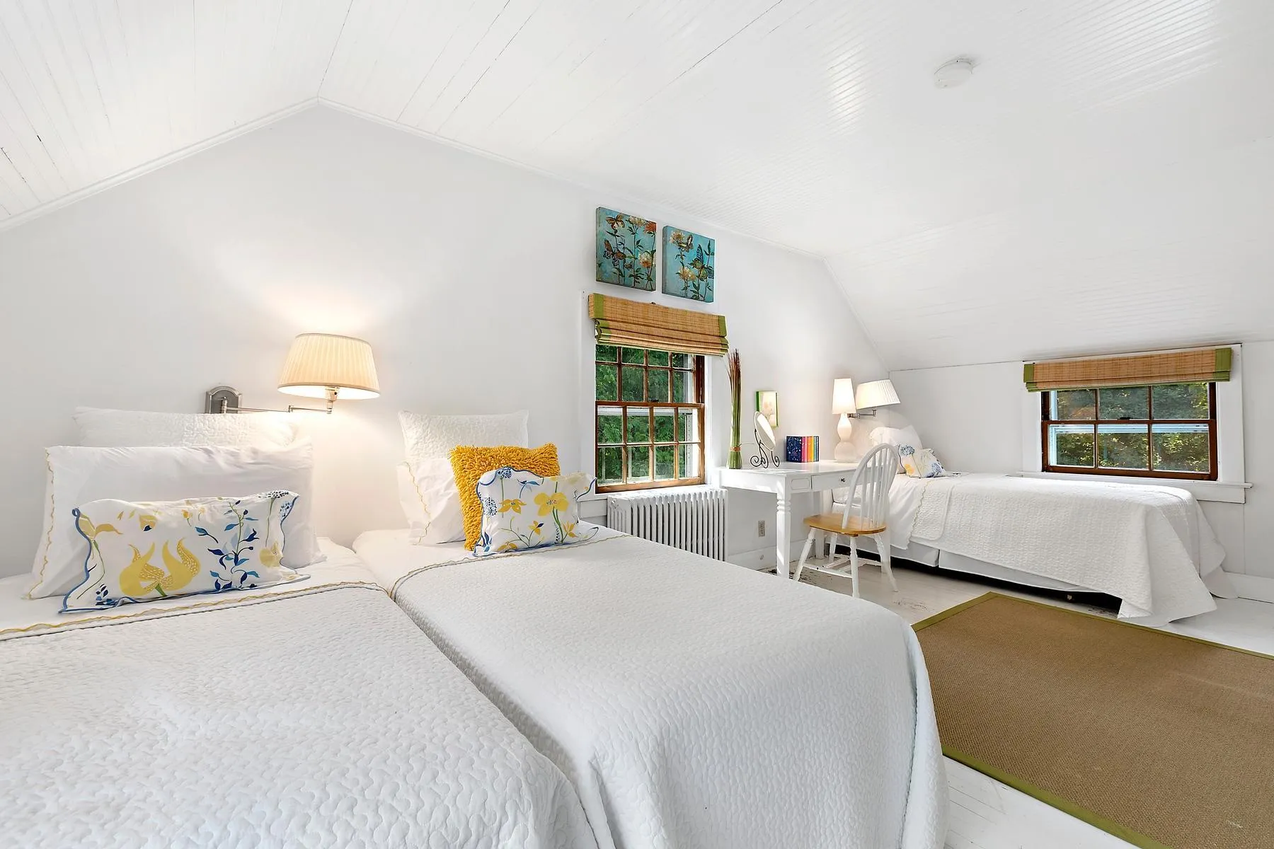 Bedroom with vaulted ceiling and radiator Bedroom with vaulted ceiling and radiator