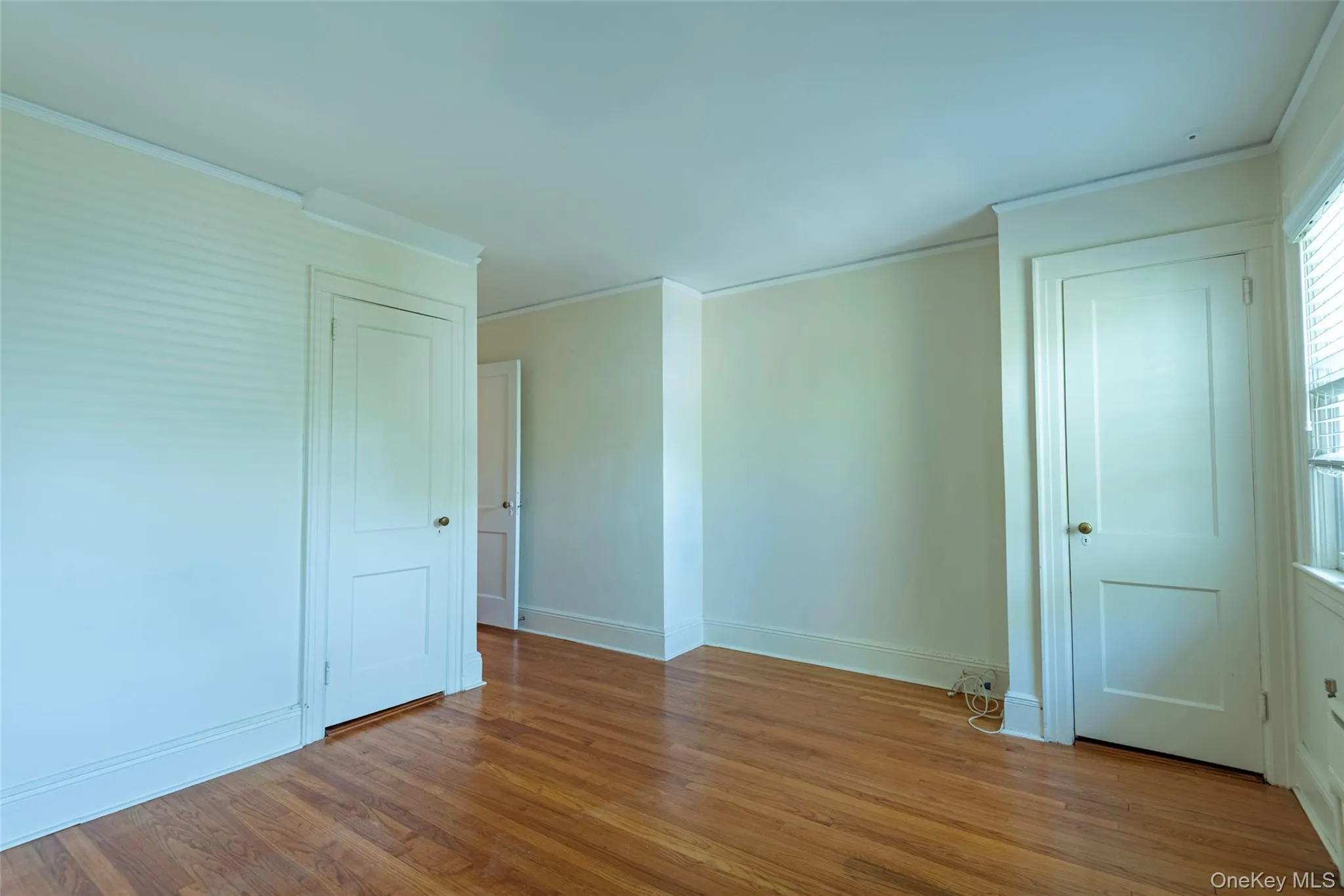 Empty room featuring light wood-type flooring and crown molding Empty room featuring light wood-type flooring and crown molding