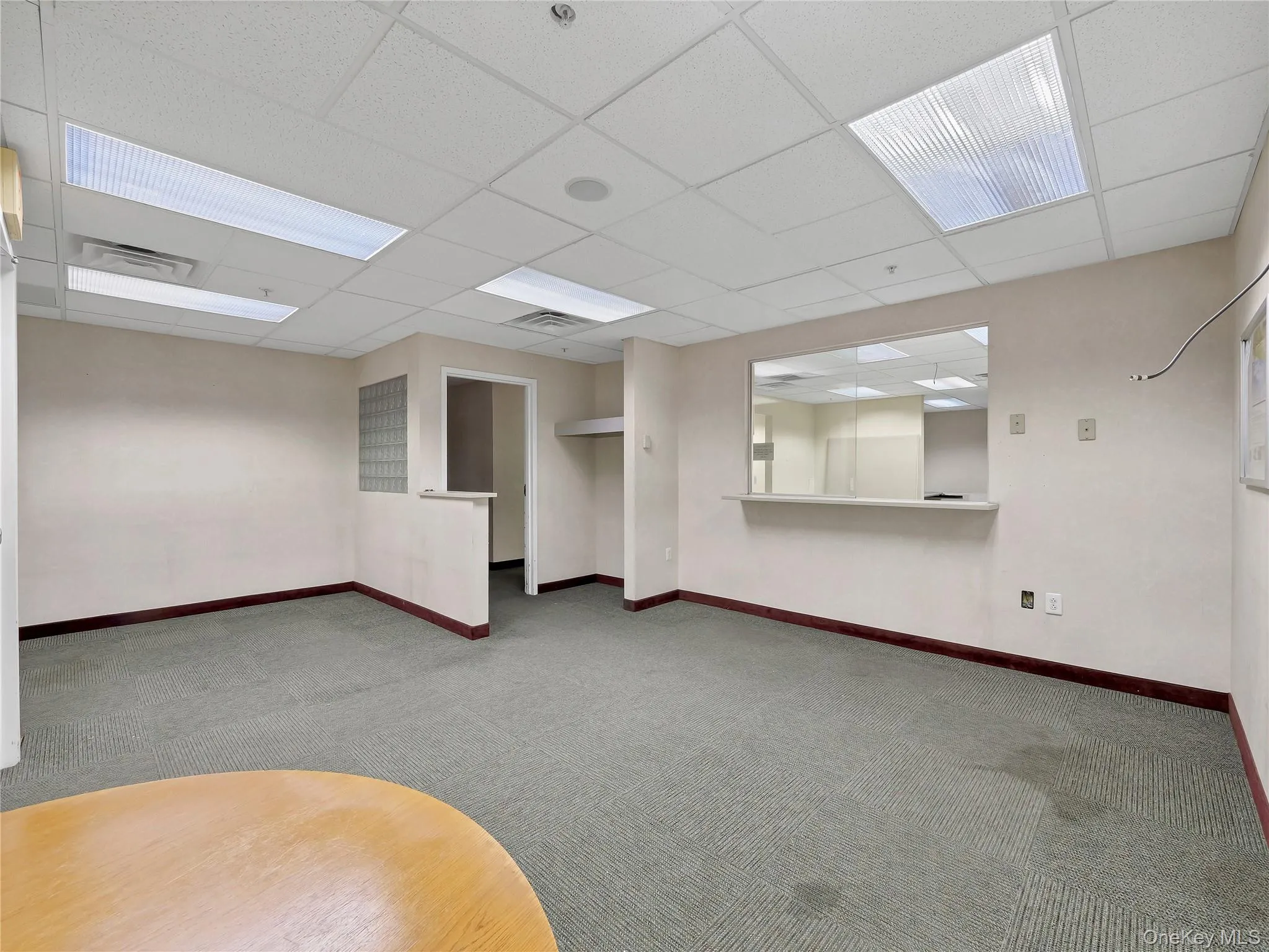 Unfurnished room with carpet and a drop ceiling Unfurnished room with carpet and a drop ceiling