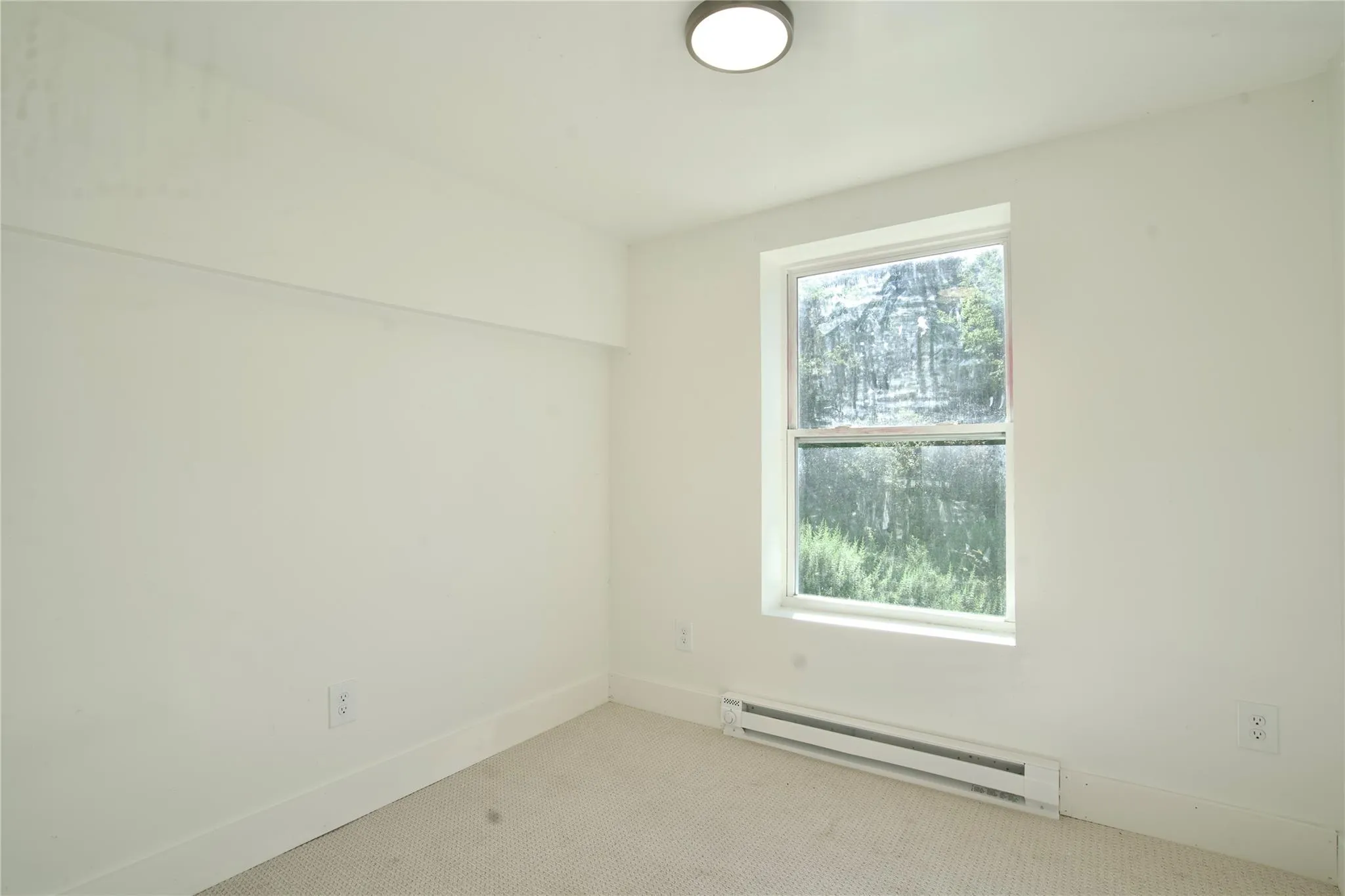 Carpeted empty room featuring a baseboard radiator and baseboards Carpeted empty room featuring a baseboard radiator and baseboards