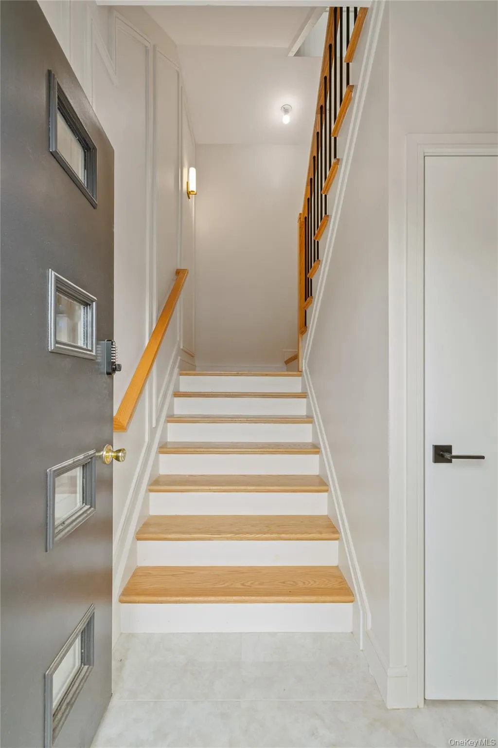 Stairway with tile patterned floors Stairway with tile patterned floors