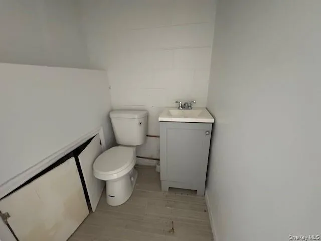 Bathroom featuring vanity and wood finished floors Bathroom featuring vanity and wood finished floors