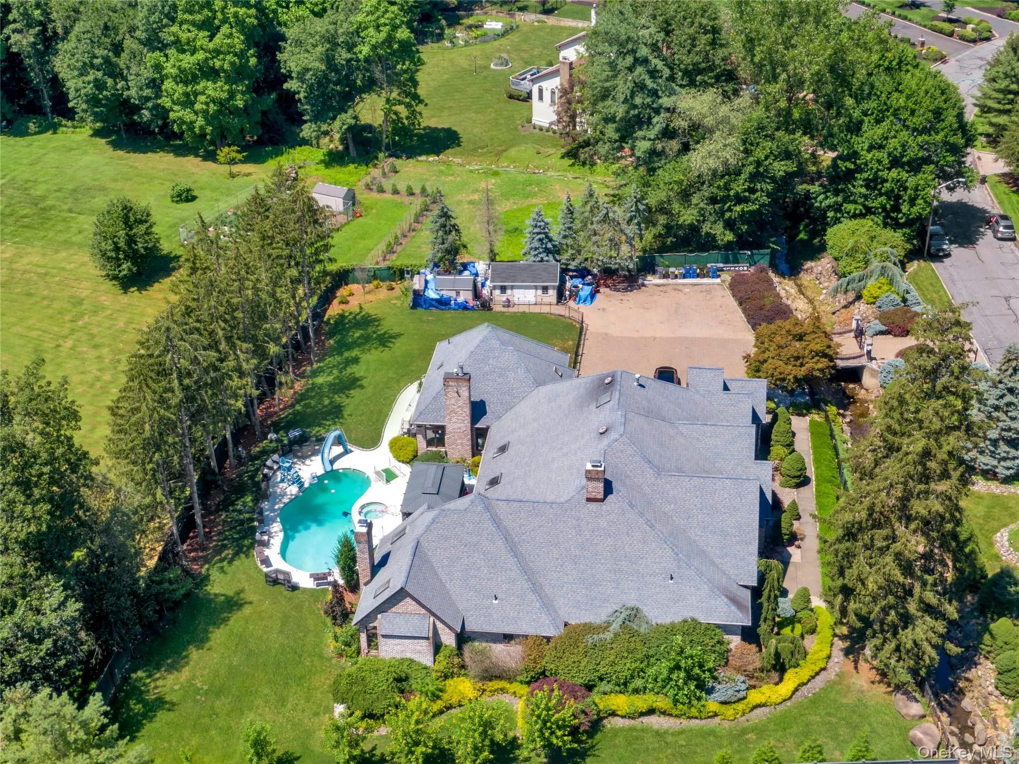 Bird's eye view of a pool area Bird's eye view of a pool area