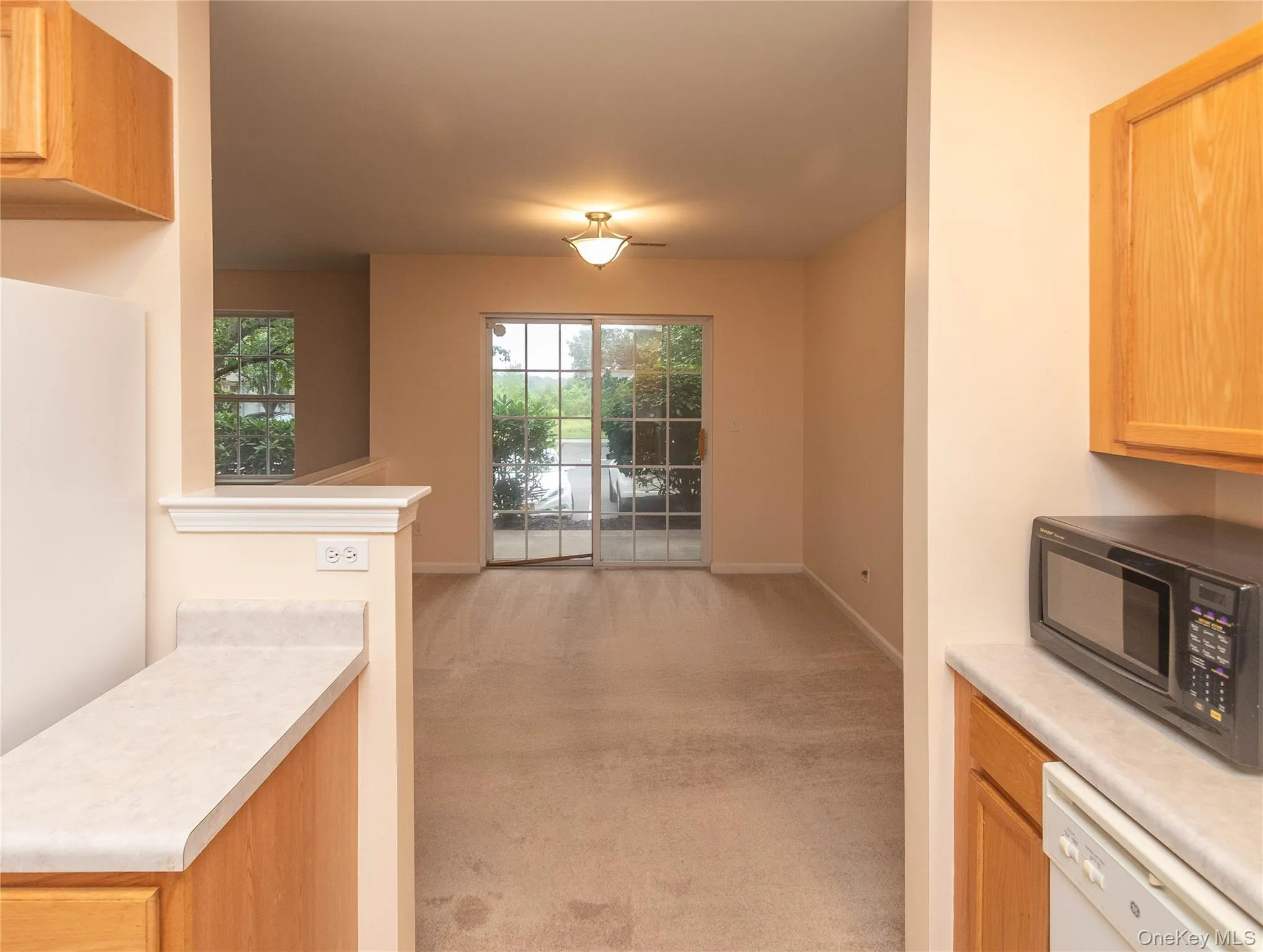 Unfurnished dining area with light carpet and baseboards Unfurnished dining area with light carpet and baseboards