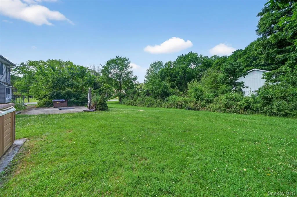 View of grassy yard featuring view of wooded area View of grassy yard featuring view of wooded area