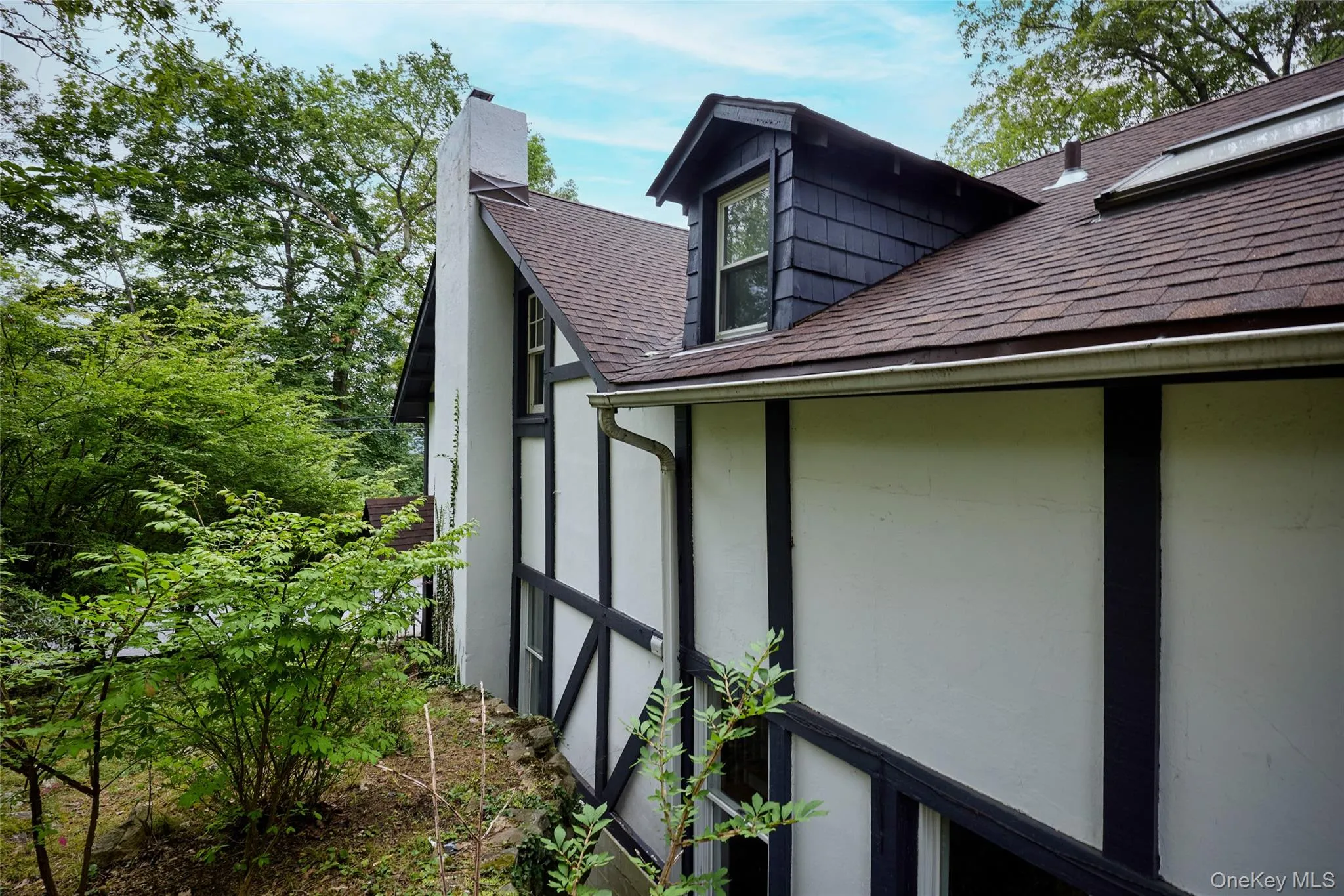 View of side of property with a shingled roof and a chimney View of side of property with a shingled roof and a chimney