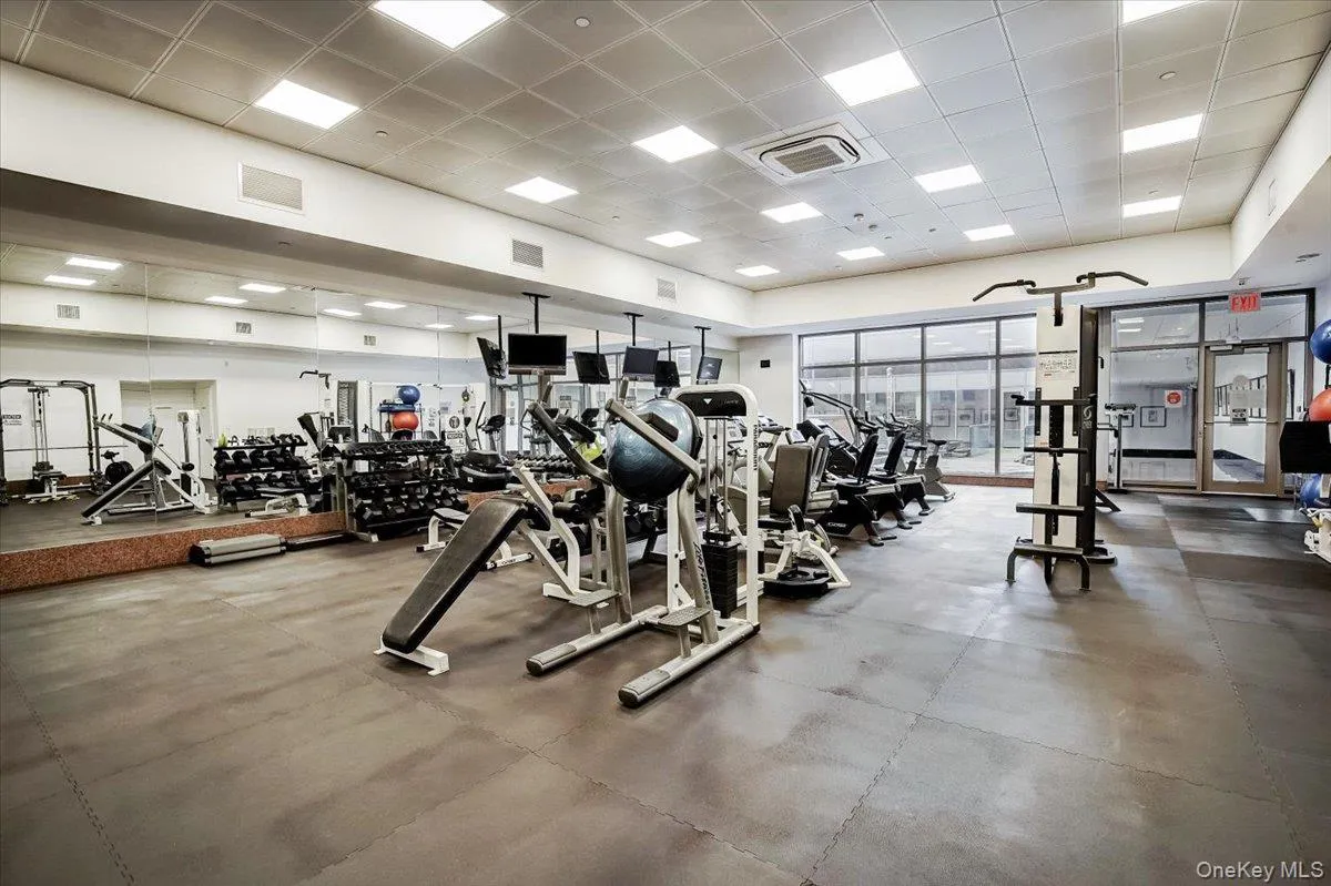 Workout area with a drop ceiling Workout area with a drop ceiling