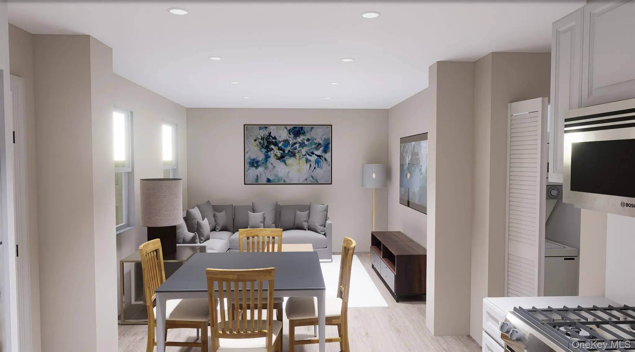 Dining room featuring light wood-style floors and recessed lighting Dining room featuring light wood-style floors and recessed lighting