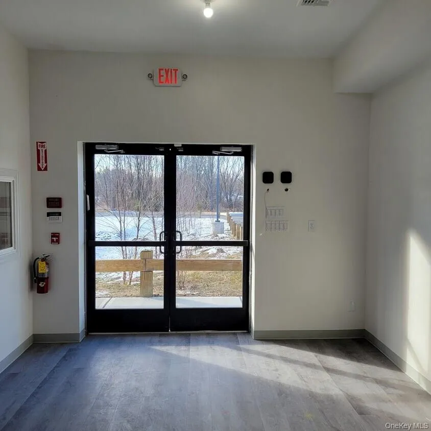 Doorway featuring plenty of natural light, wood finished floors, and french doors Doorway featuring plenty of natural light, wood finished floors, and french doors