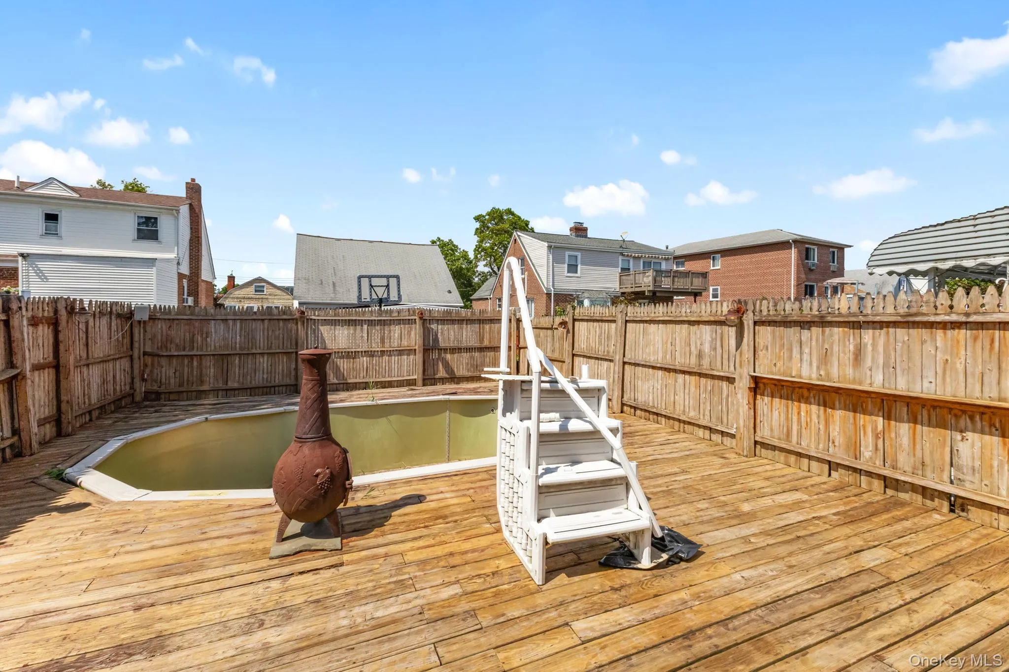Deck featuring a fenced backyard and a residential view Deck featuring a fenced backyard and a residential view