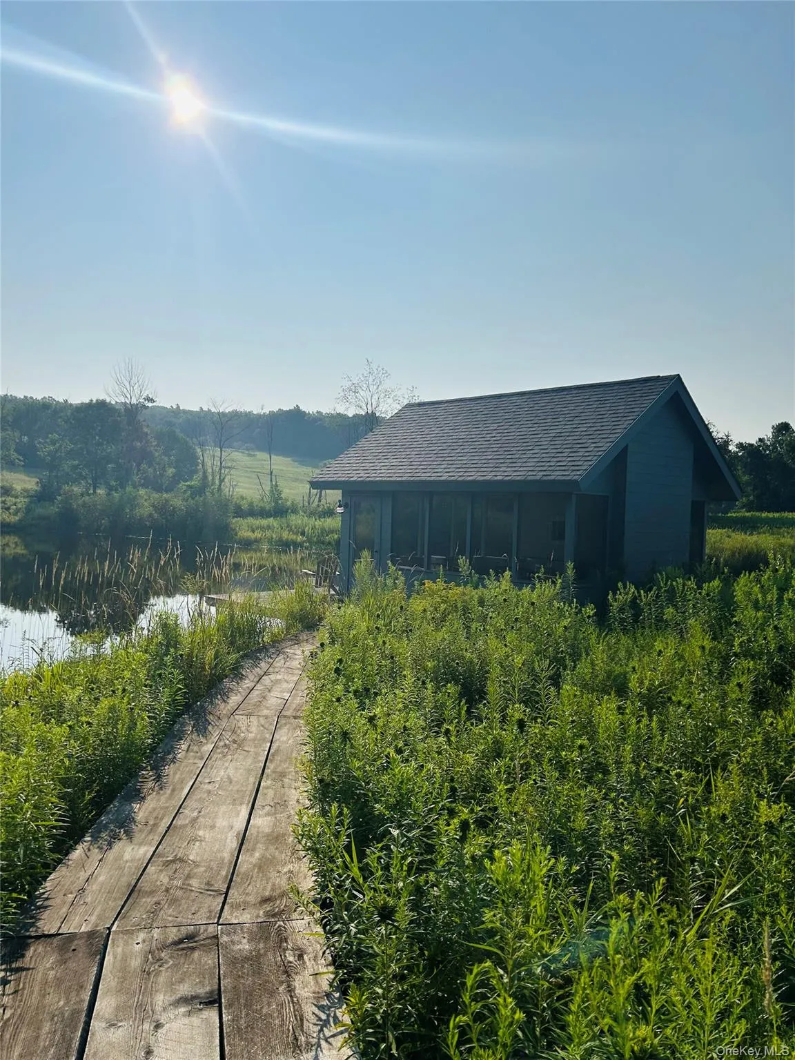 Path to pond and screened porch Path to pond and screened porch