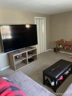 Living room with baseboards and light colored carpet Living room with baseboards and light colored carpet