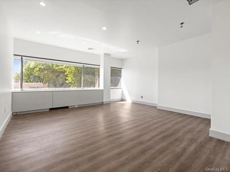 Empty room with dark wood-style flooring and recessed lighting Empty room with dark wood-style flooring and recessed lighting
