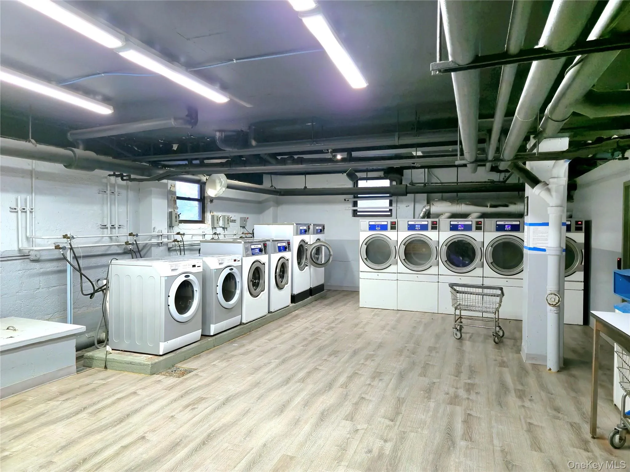 Shared laundry area featuring light wood finished floors and washer and clothes dryer Shared laundry area featuring light wood finished floors and washer and clothes dryer
