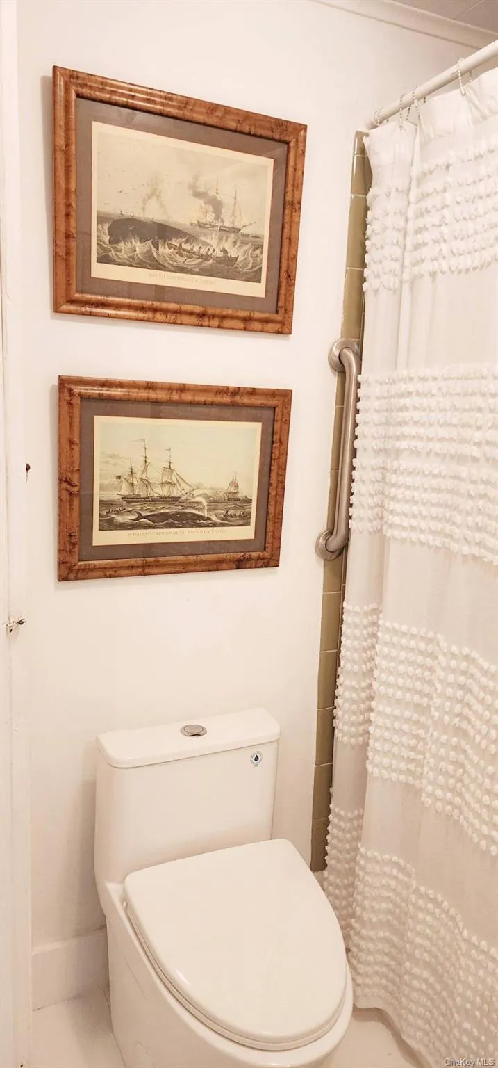 Bathroom with toilet and a shower with curtain Bathroom with toilet and a shower with curtain