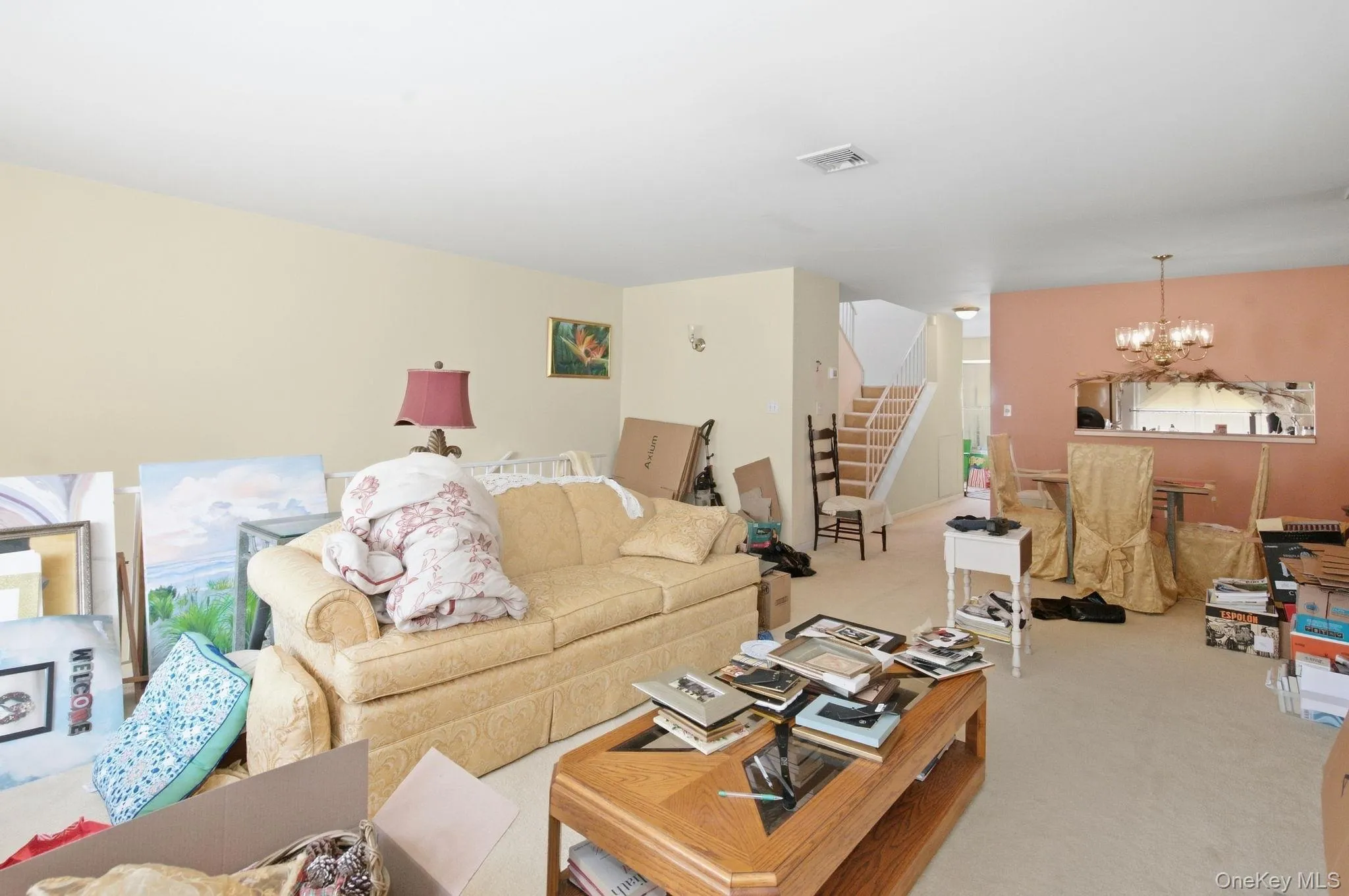 One open sightline runs from the living room to the dining room and up the stairs. One open sightline runs from the living room to the dining room and up the stairs.