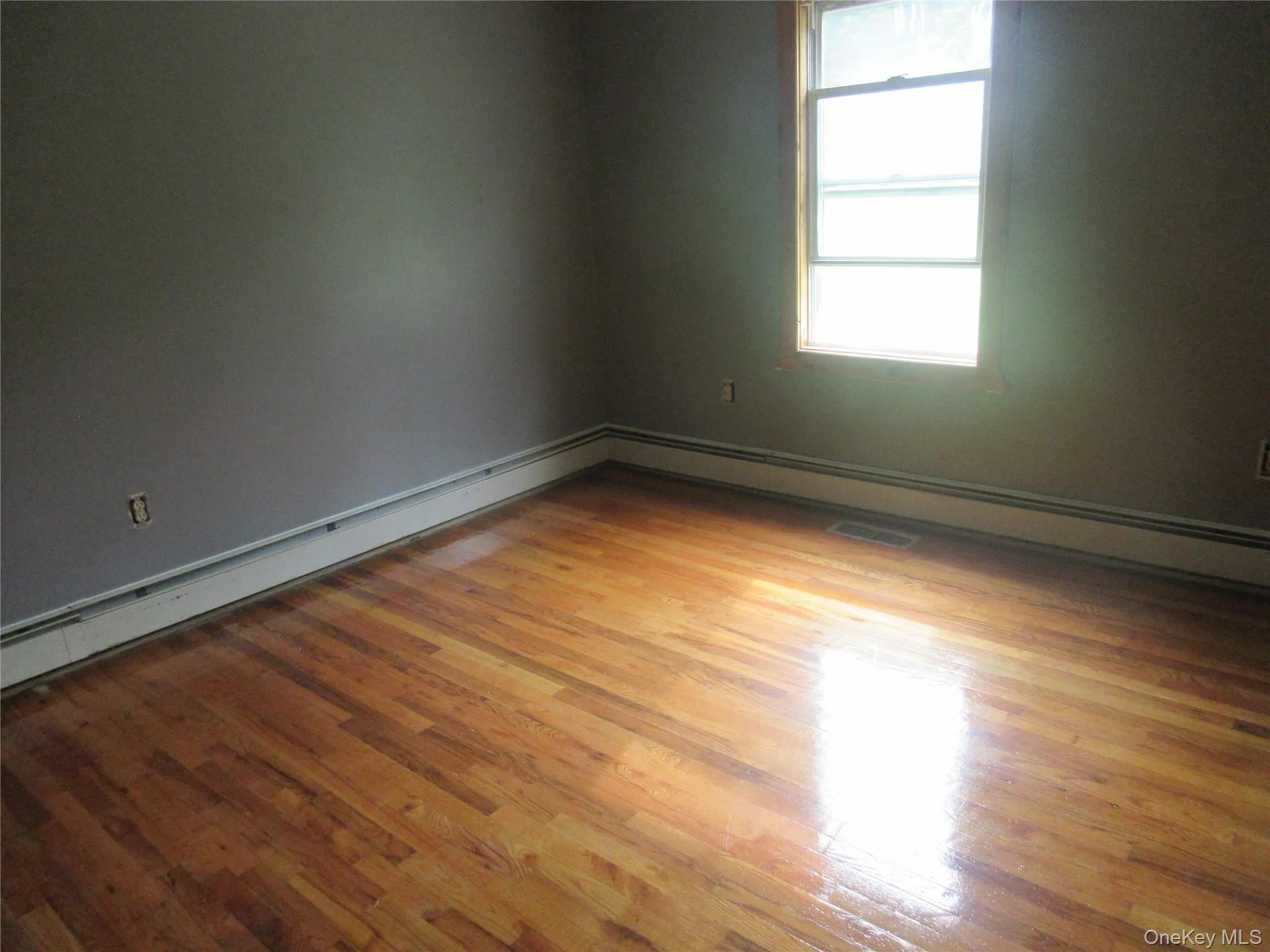 Spare room featuring a baseboard radiator and wood finished floors Spare room featuring a baseboard radiator and wood finished floors