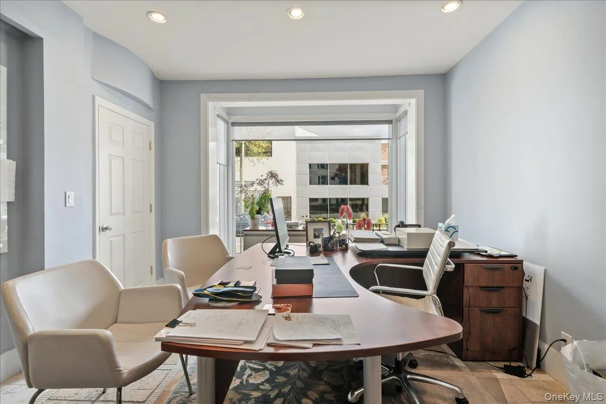 Dining space featuring recessed lighting and an office area Dining space featuring recessed lighting and an office area