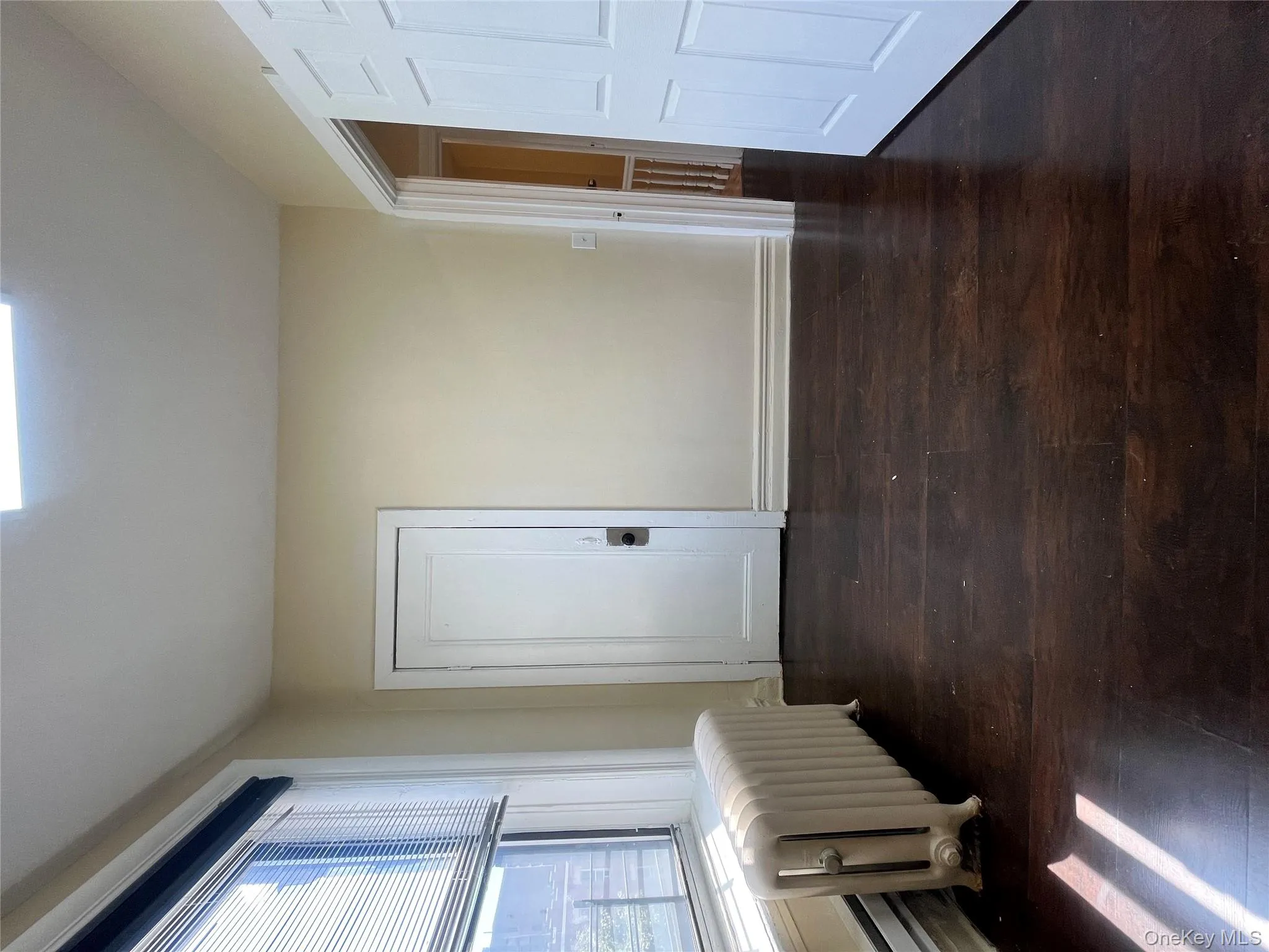 Spare room with radiator and dark wood-style flooring Spare room with radiator and dark wood-style flooring