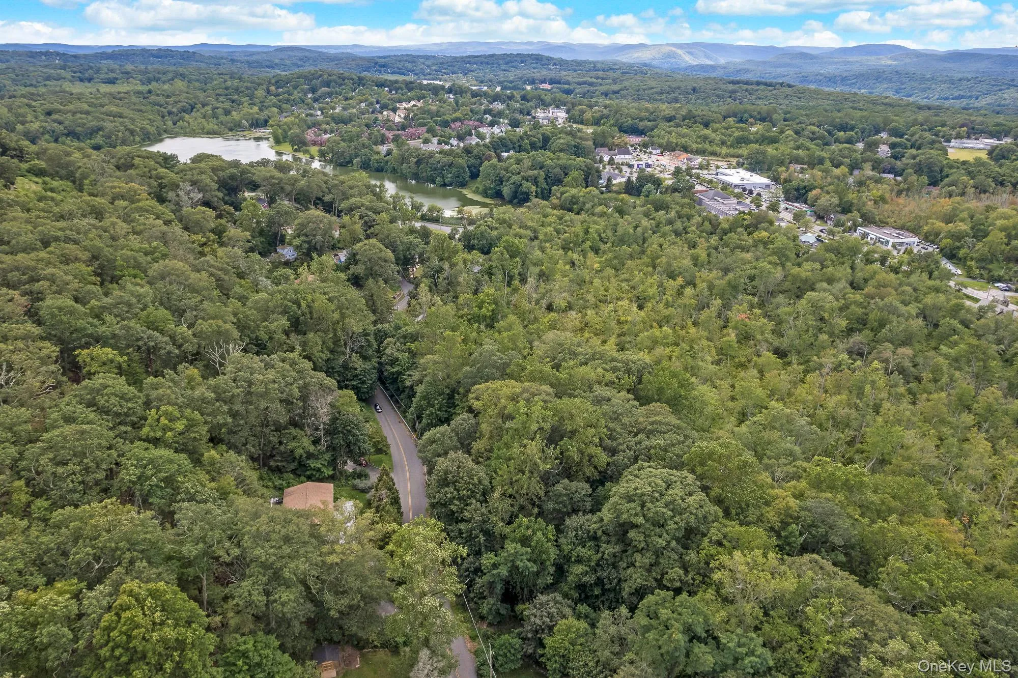 Aerial view of property's location with a forest and a large body of water Aerial view of property's location with a forest and a large body of water