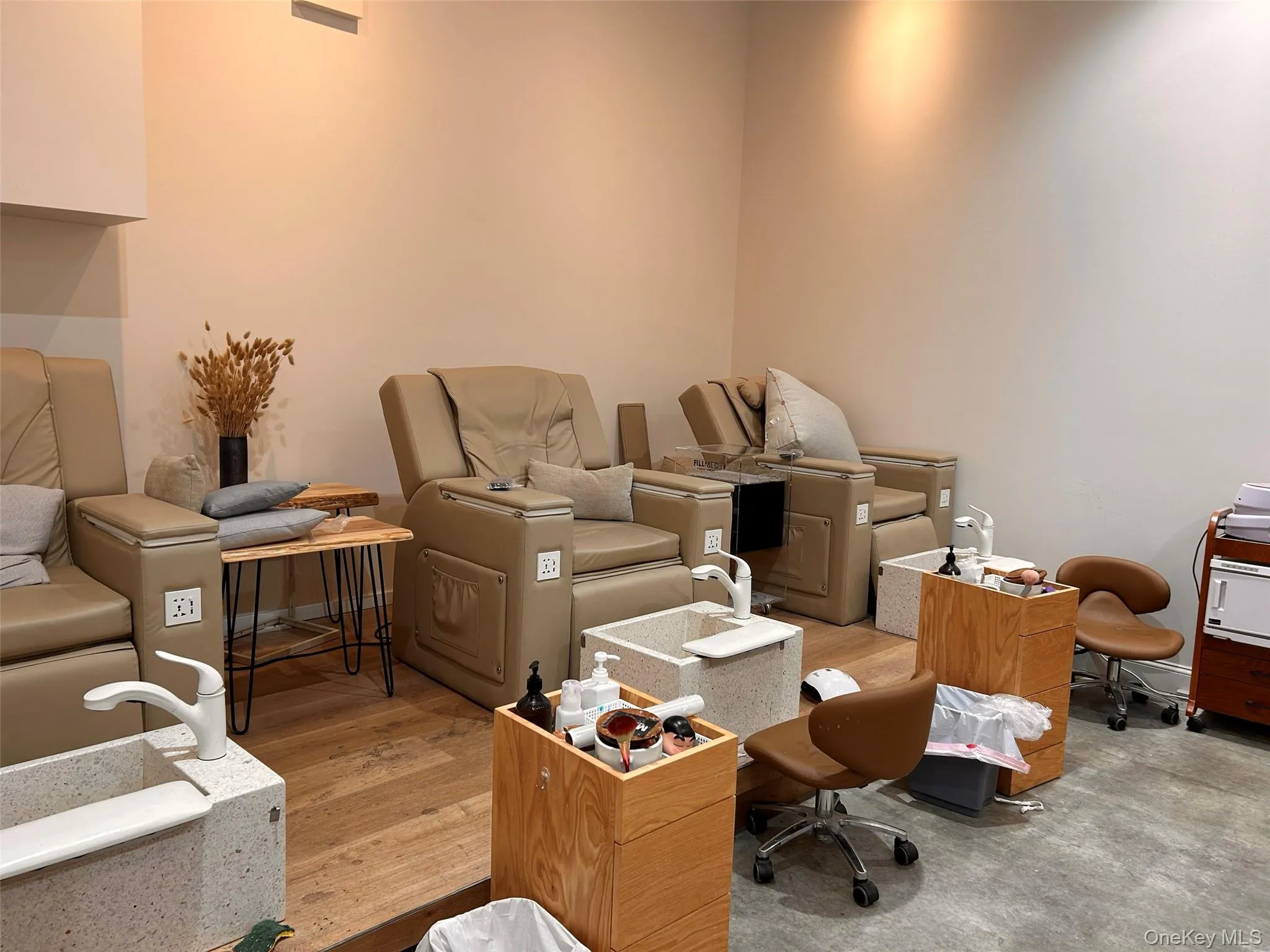 Office area with light wood-style floors Office area with light wood-style floors