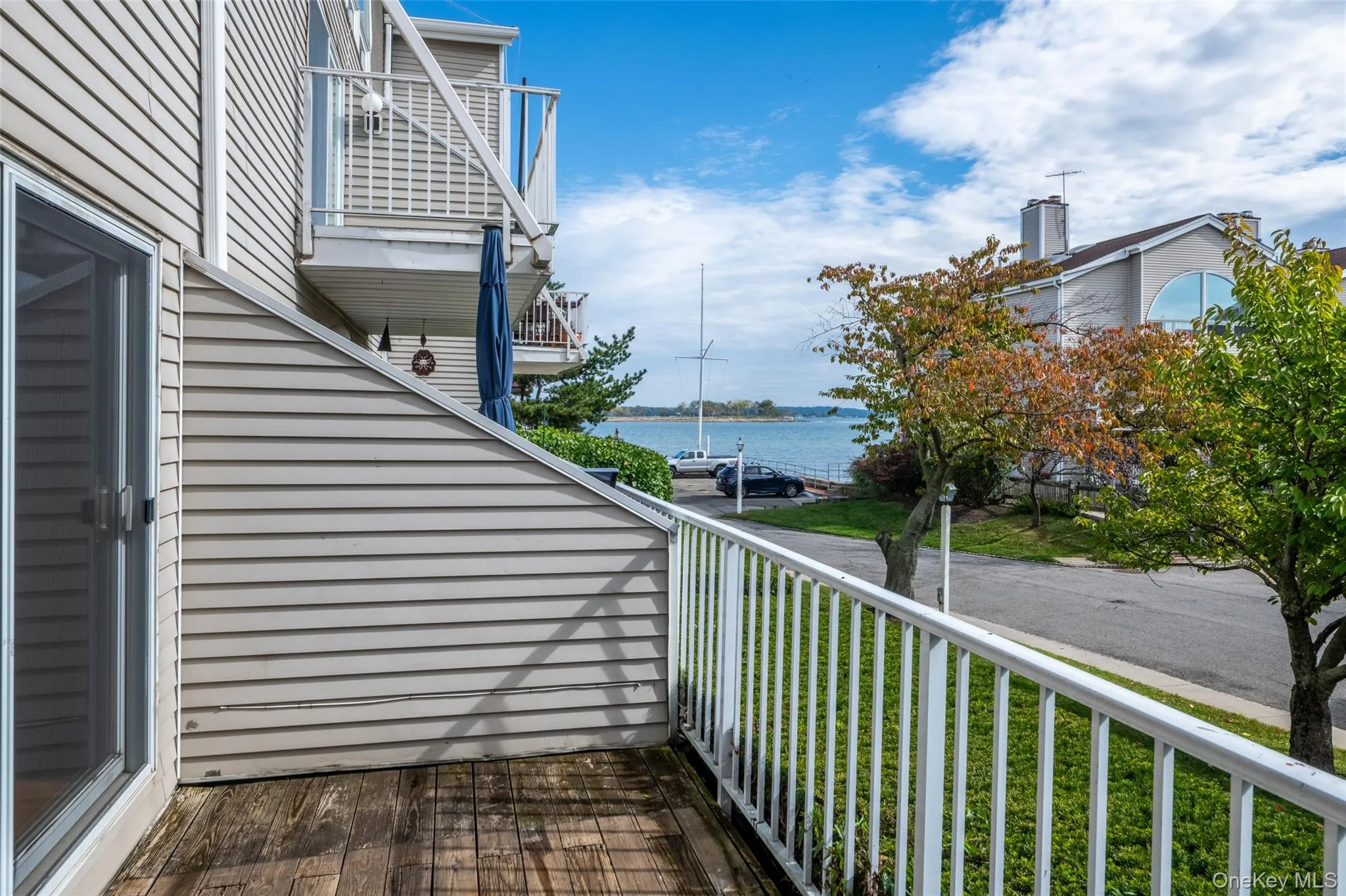 Deck featuring a water view Deck featuring a water view