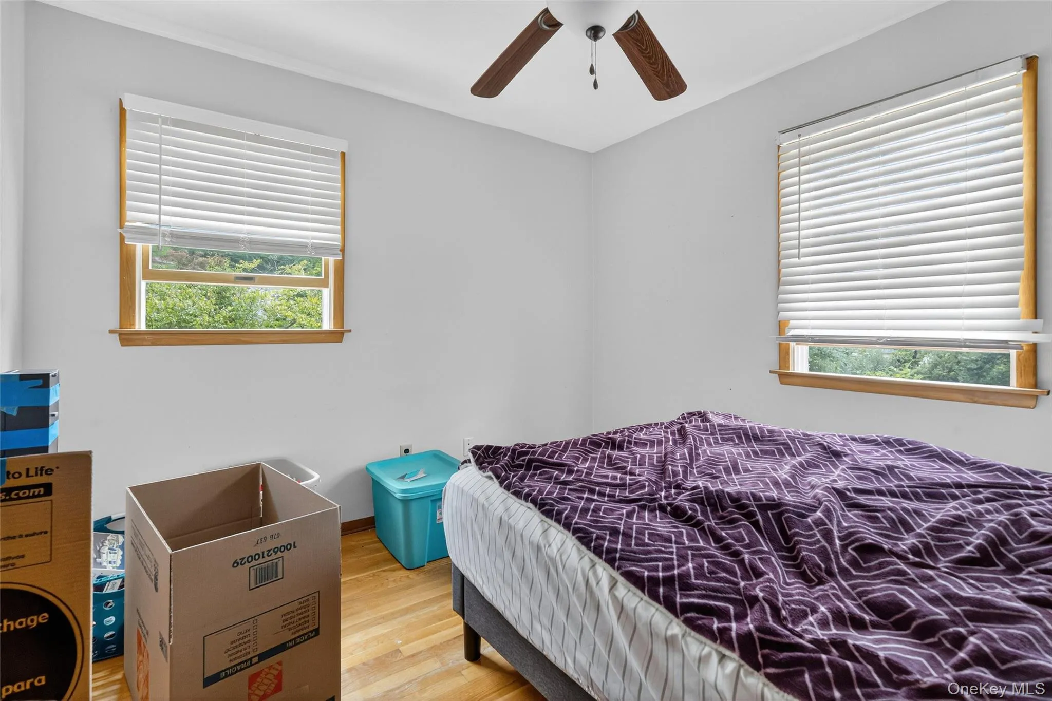 Bedroom featuring wood finished floors and ceiling fan Bedroom featuring wood finished floors and ceiling fan