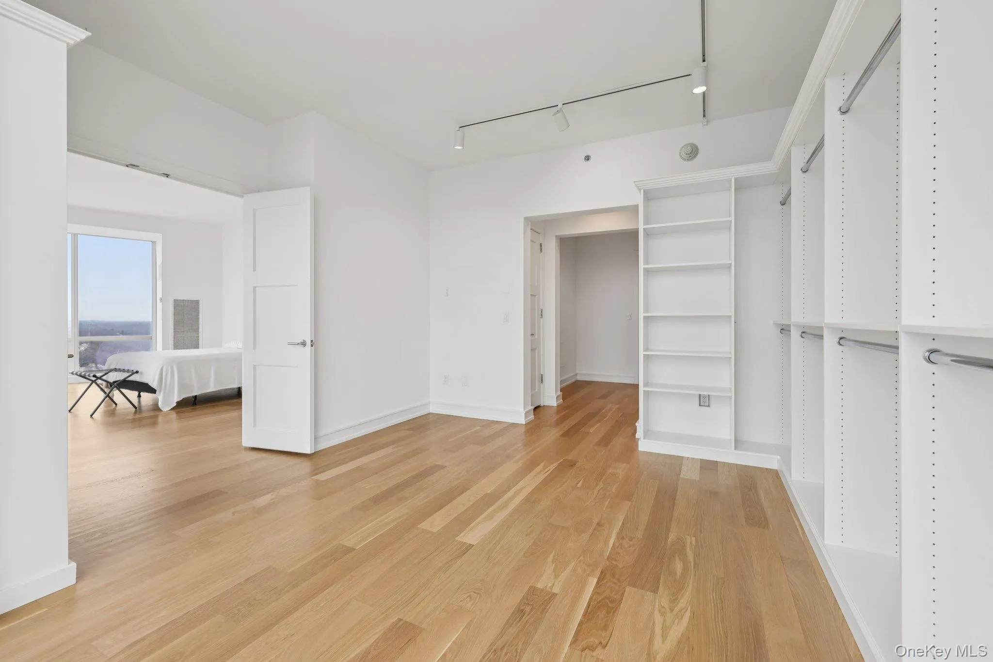Spacious closet with light wood-style flooring Spacious closet with light wood-style flooring