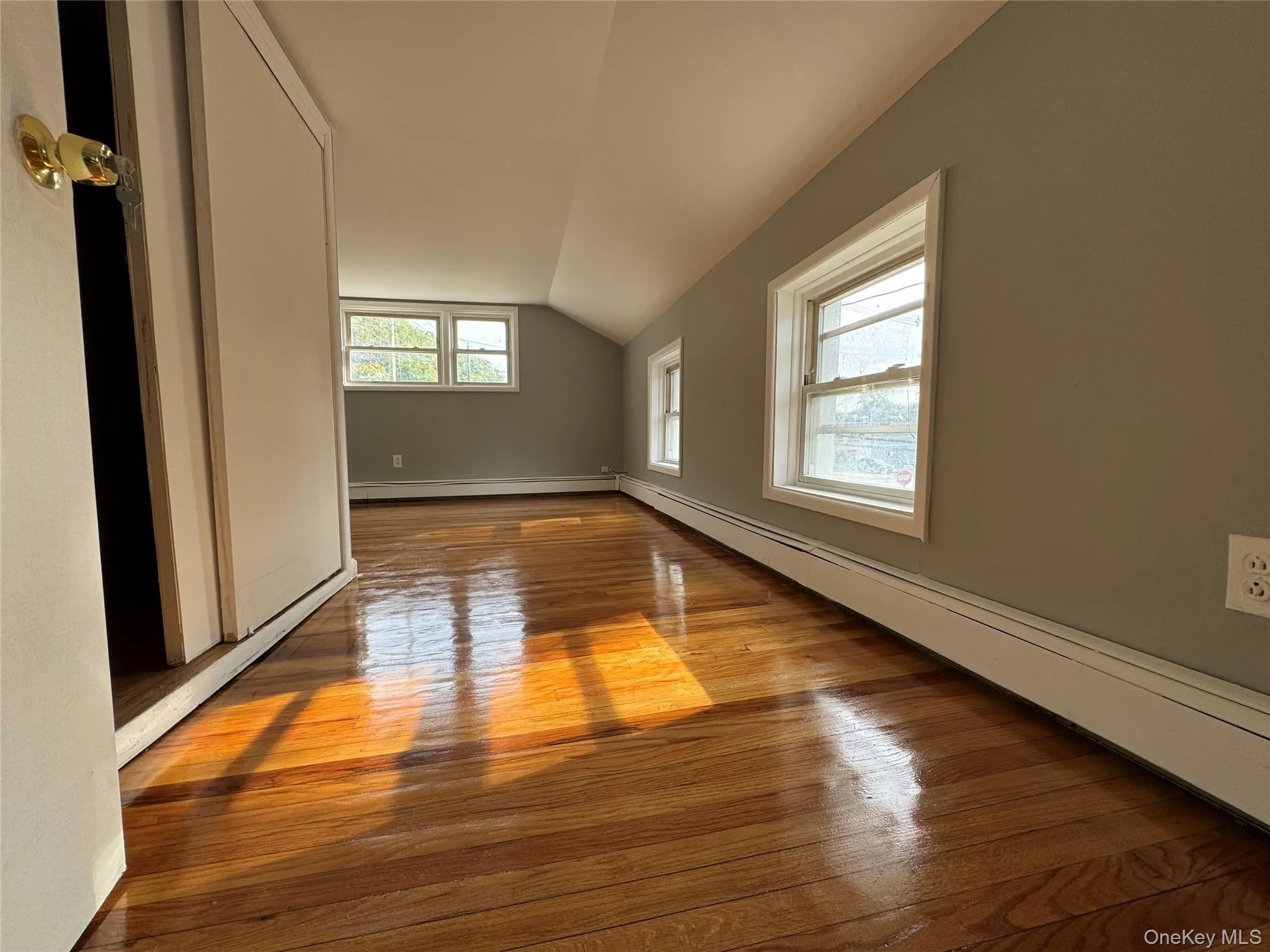 Bonus room with vaulted ceiling, a baseboard heating unit, hardwood / wood-style floors, and a baseboard radiator Bonus room with vaulted ceiling, a baseboard heating unit, hardwood / wood-style floors, and a baseboard radiator