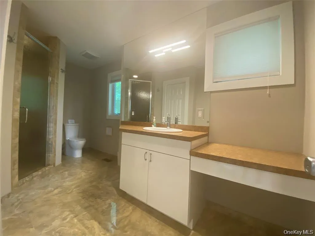 Full bathroom featuring vanity and a stall shower Full bathroom featuring vanity and a stall shower
