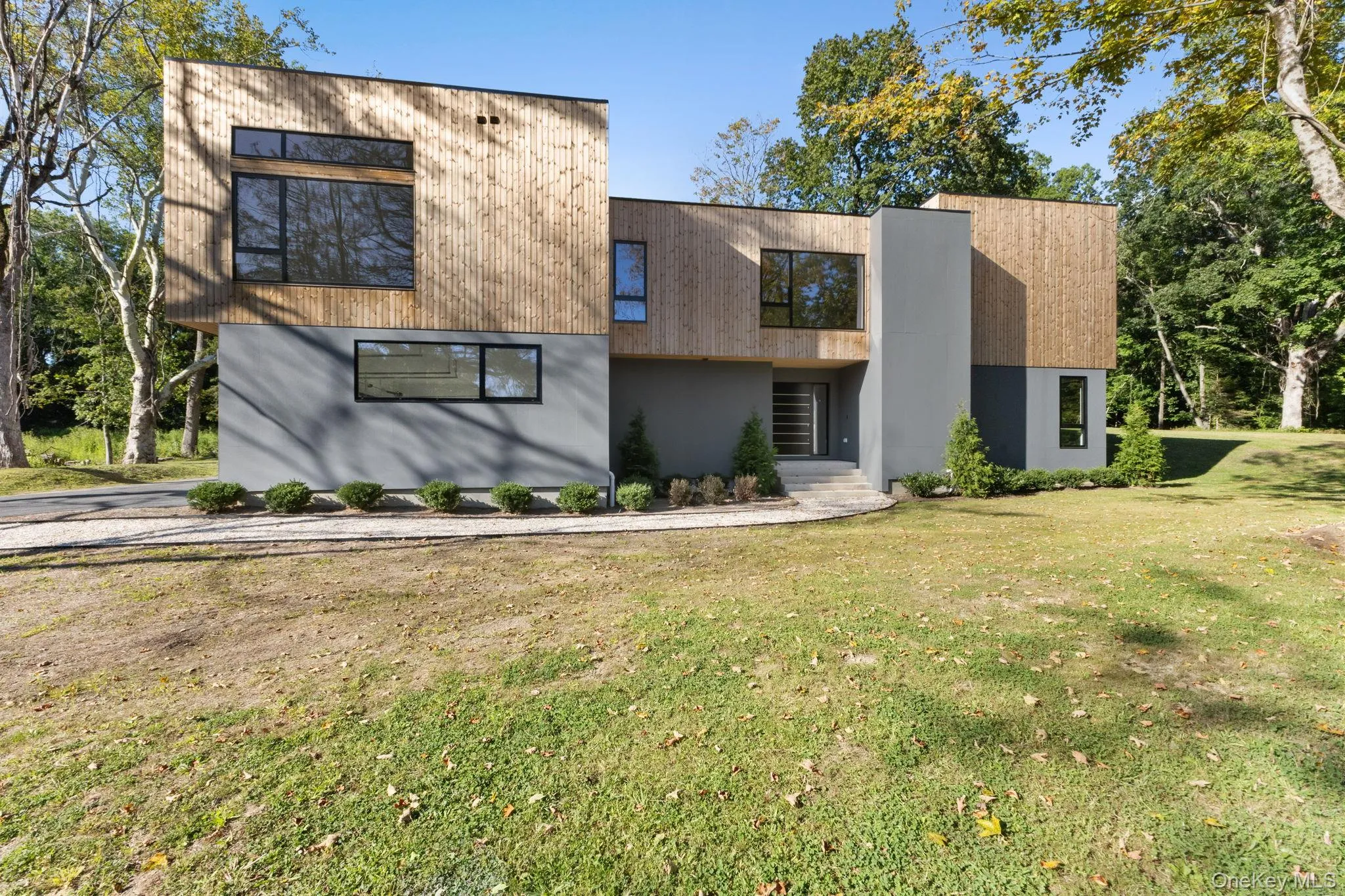 Modern home featuring a front yard Modern home featuring a front yard