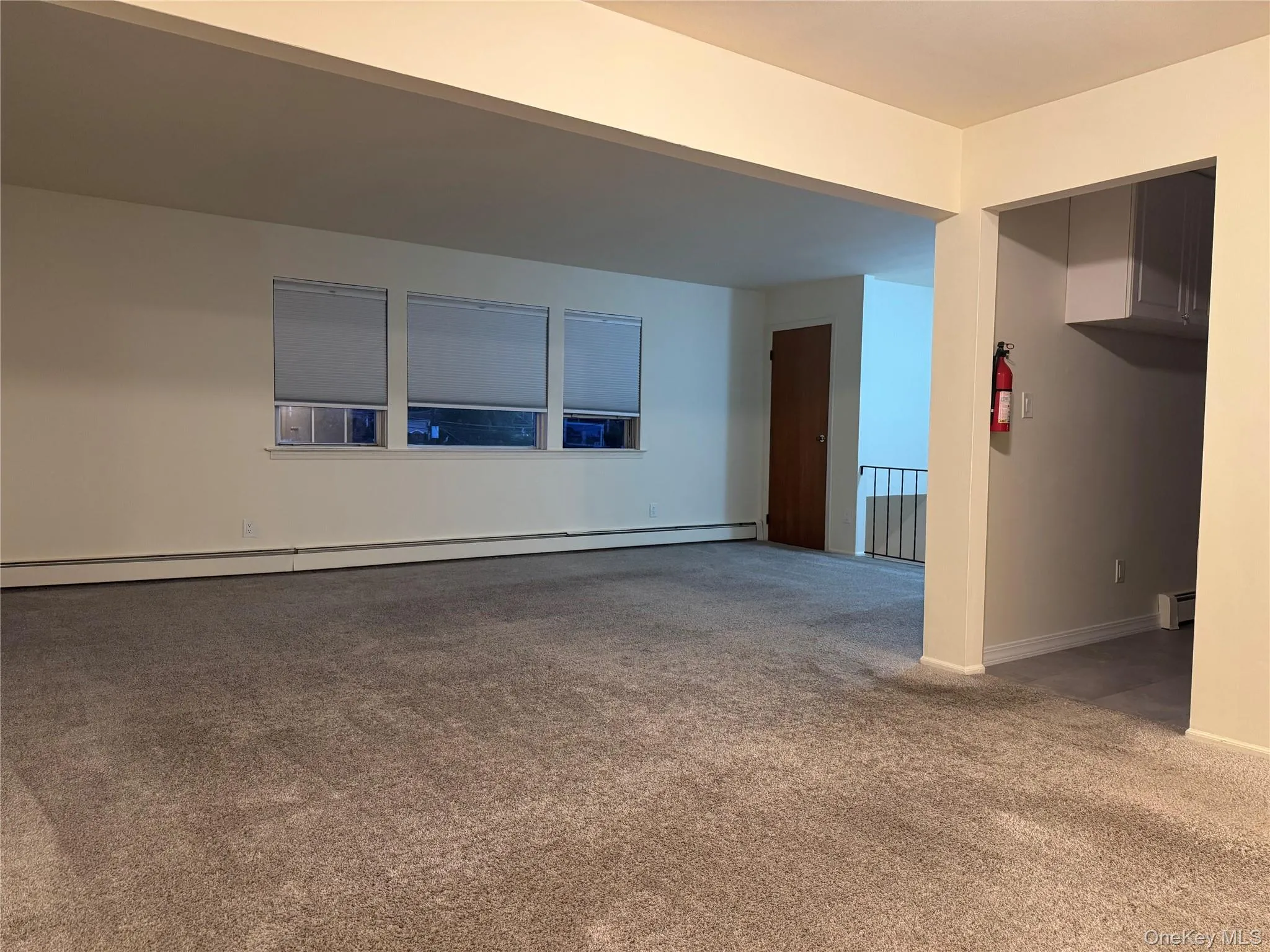 Spare room with light carpet and baseboard heating Spare room with light carpet and baseboard heating