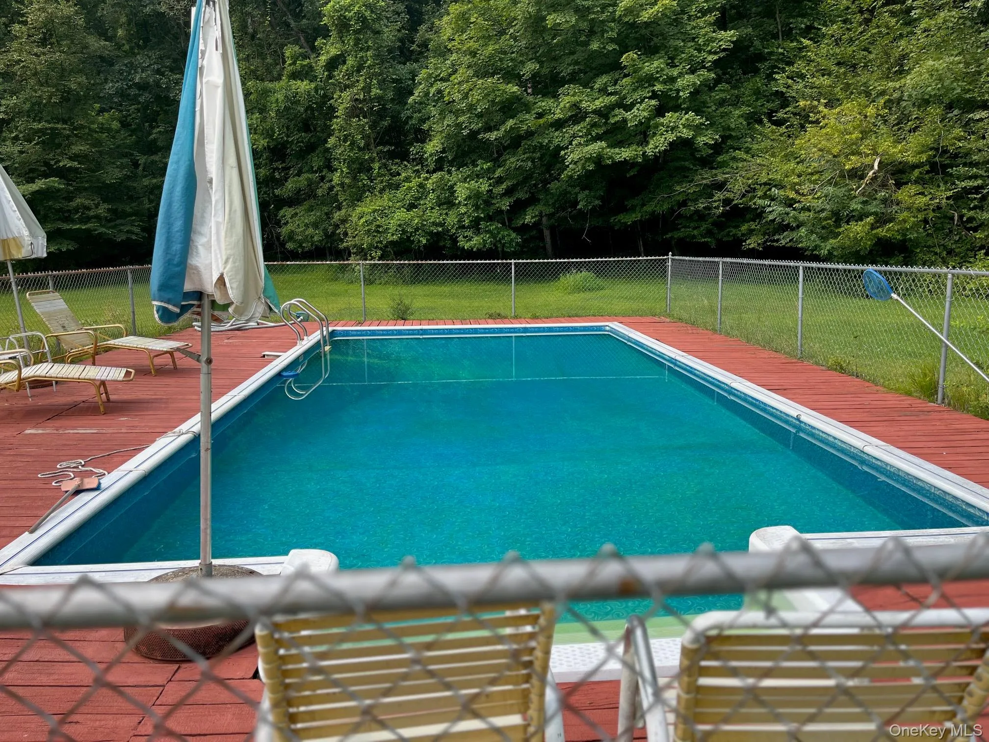 View of swimming pool with a fenced backyard View of swimming pool with a fenced backyard