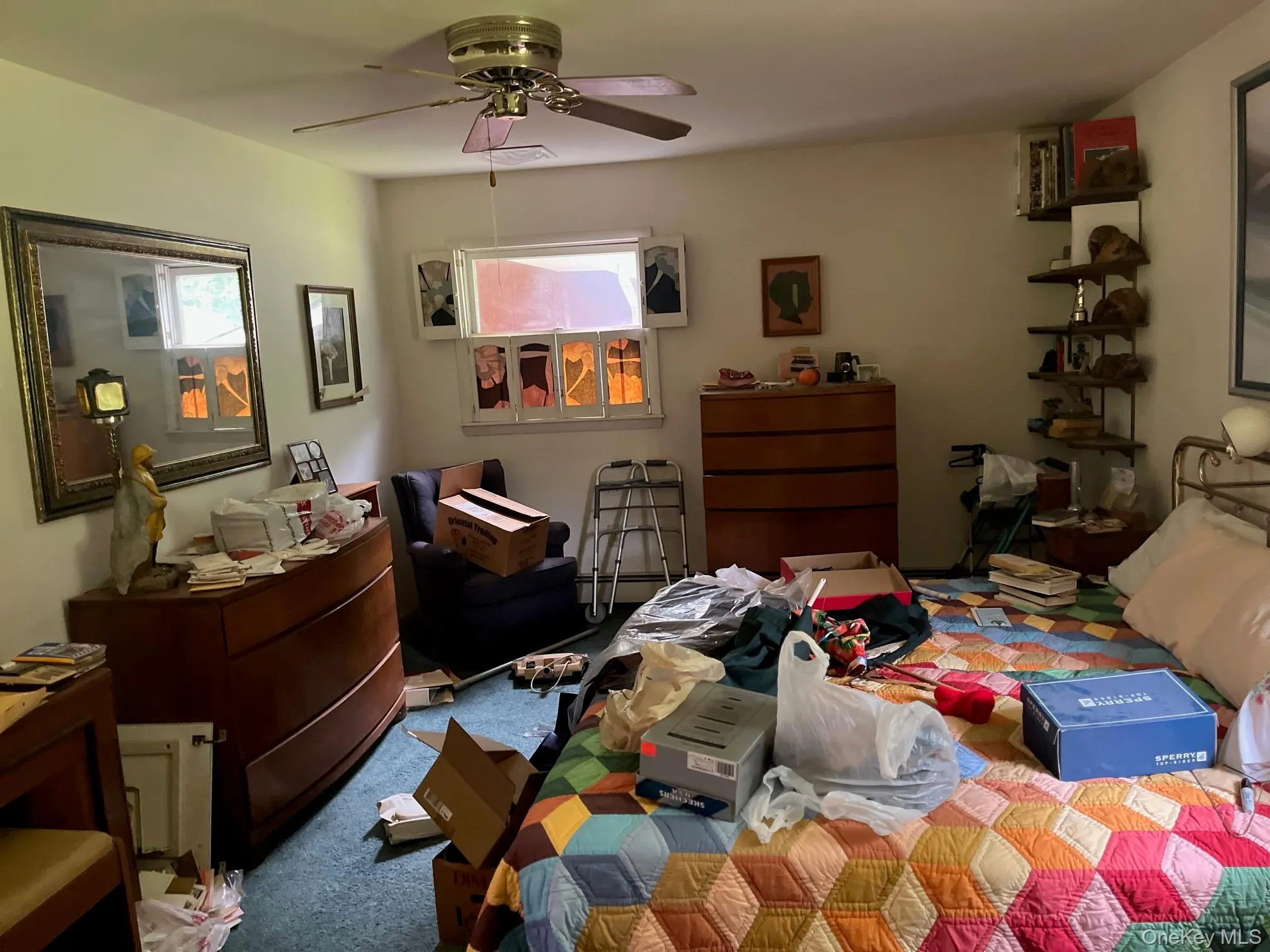 Bedroom with multiple windows, carpet floors, and a ceiling fan Bedroom with multiple windows, carpet floors, and a ceiling fan